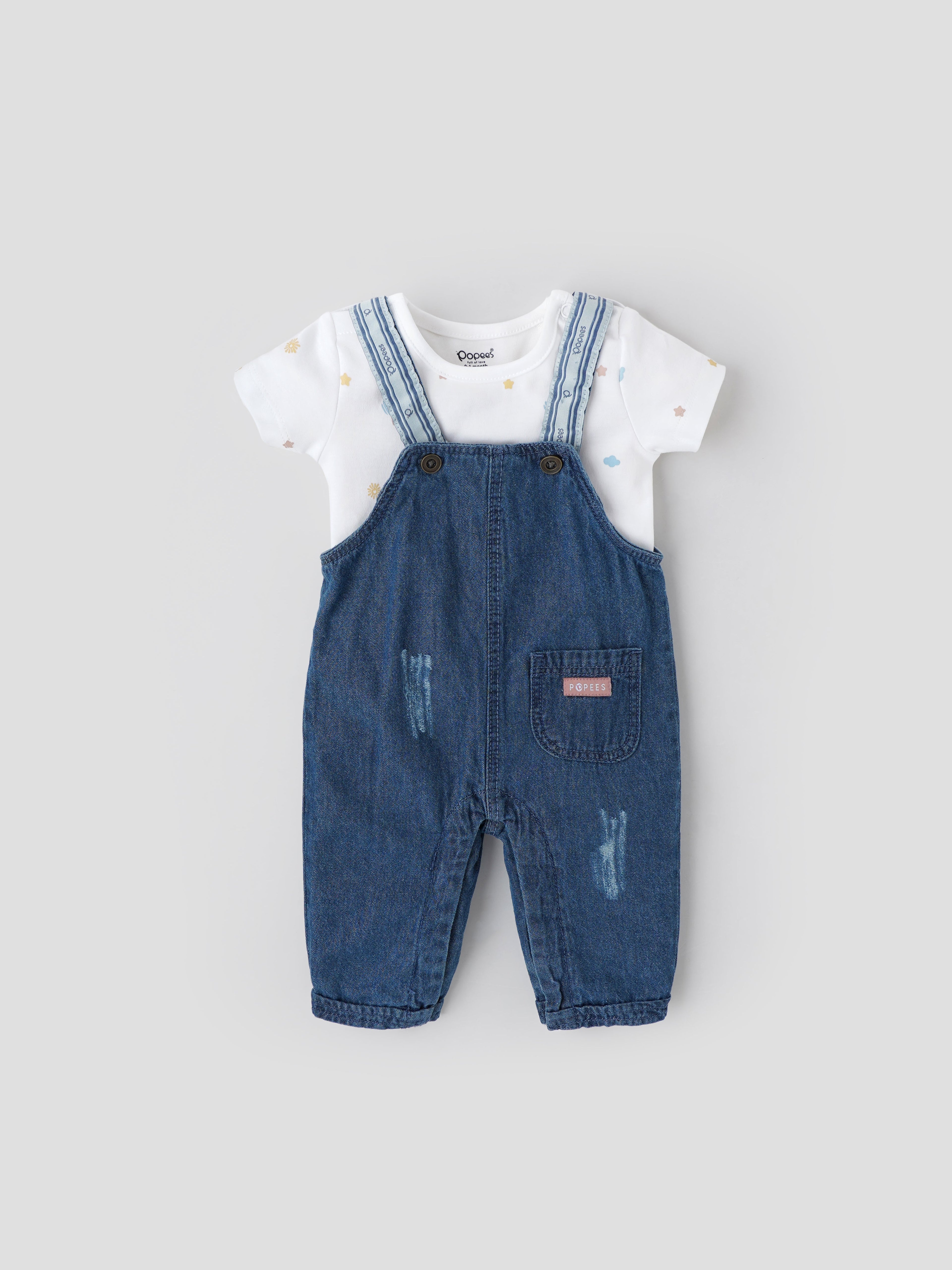 Popees Comfy & Trendy (0–9 Months) Dungaree Set for Newborn Boys