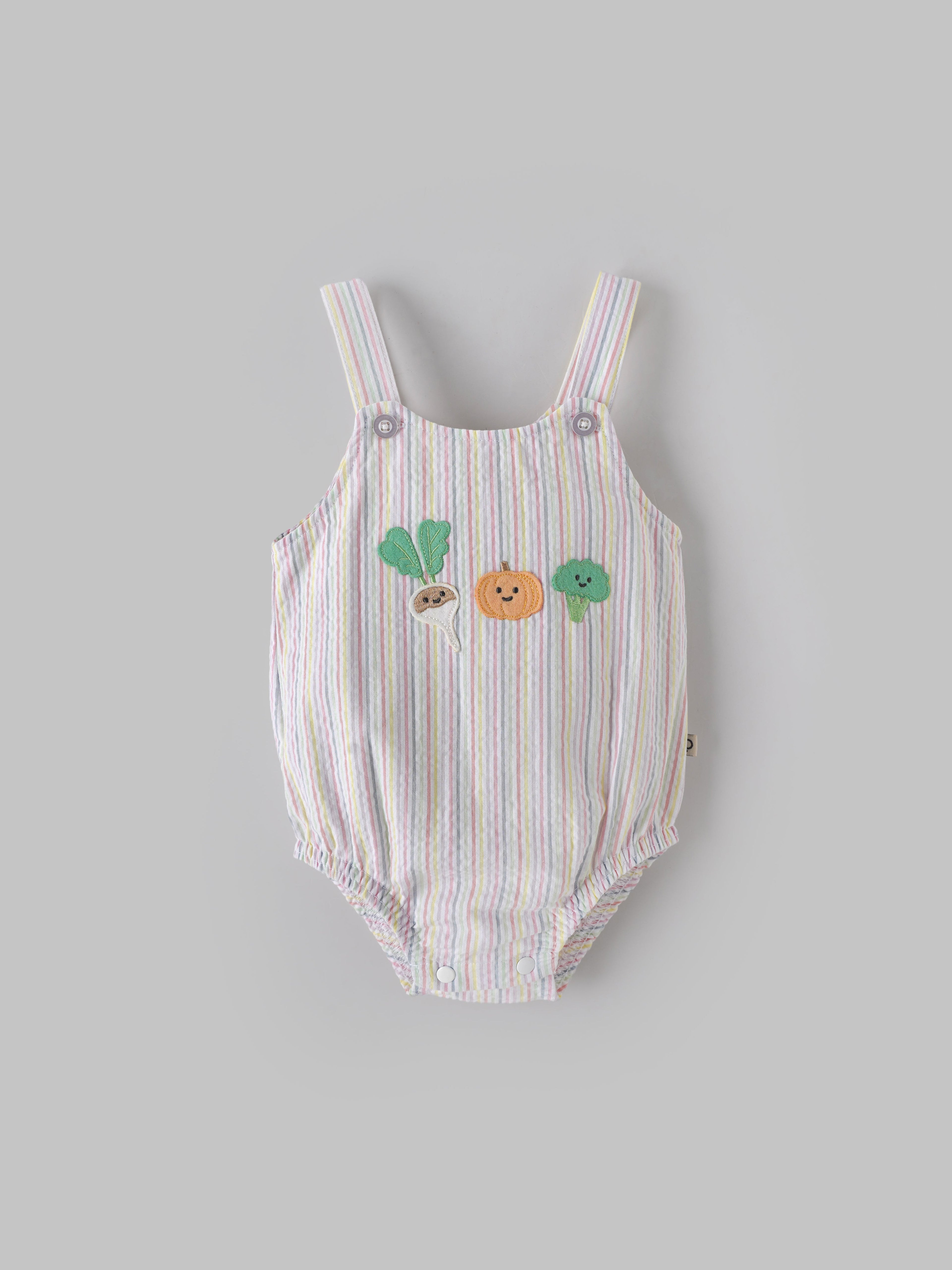 Popees Baby Unisex Striped Dungaree Romper with T-Shirt| Multicolor| Newborn to 12 Months