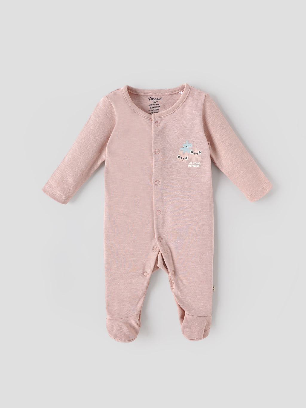 Popees Baby Unisex Cotton Footed Sleepsuit |Soft Full Sleeve with Snap Buttons (Tiny Baby, Newborn to 6 Months)