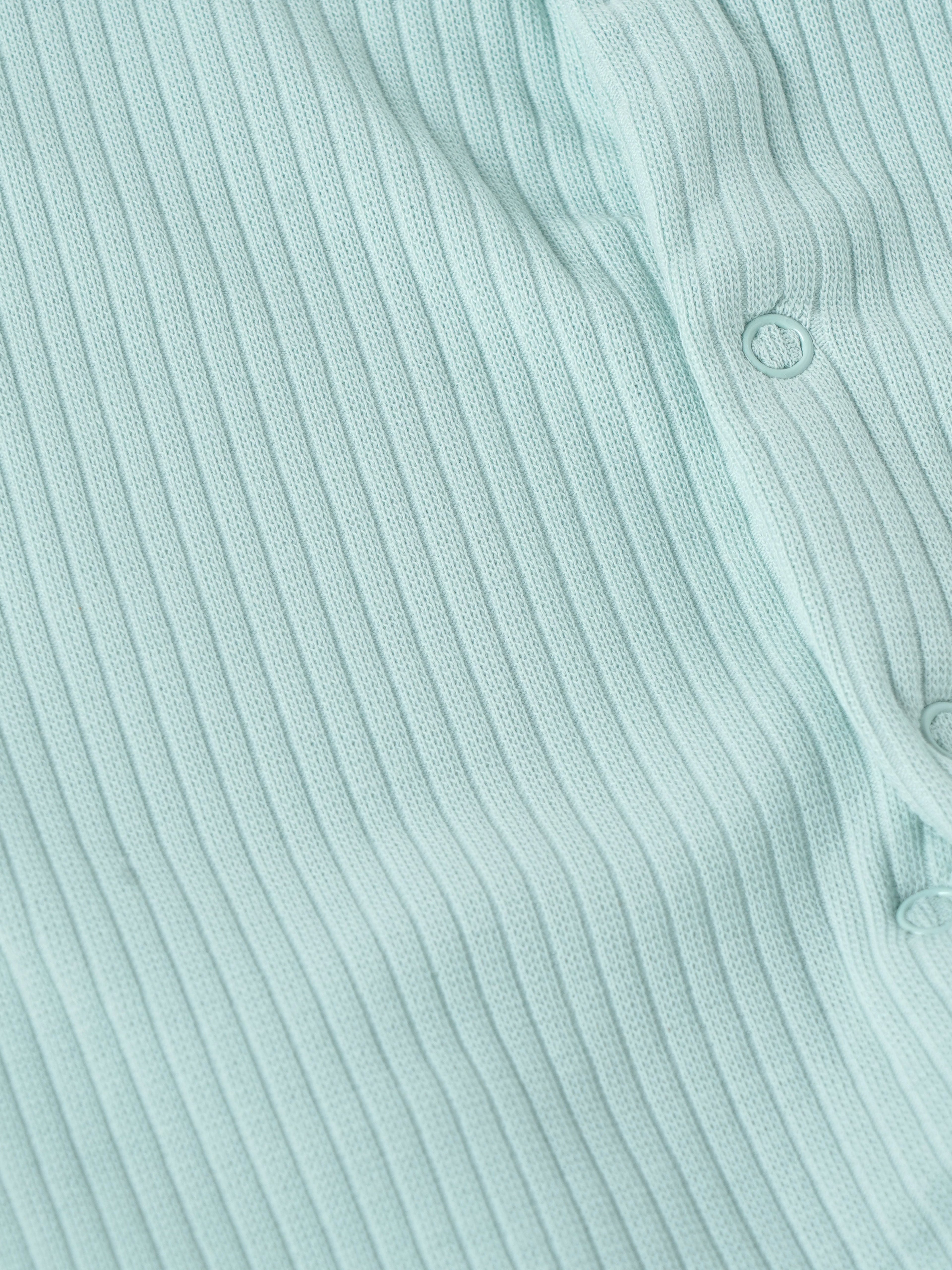 Popees Unisex Baby Ribbed Cotton Full Sleeve Footed Sleepsuit with Snap Button Closure & Bear Embroidery (NB–9 Months)