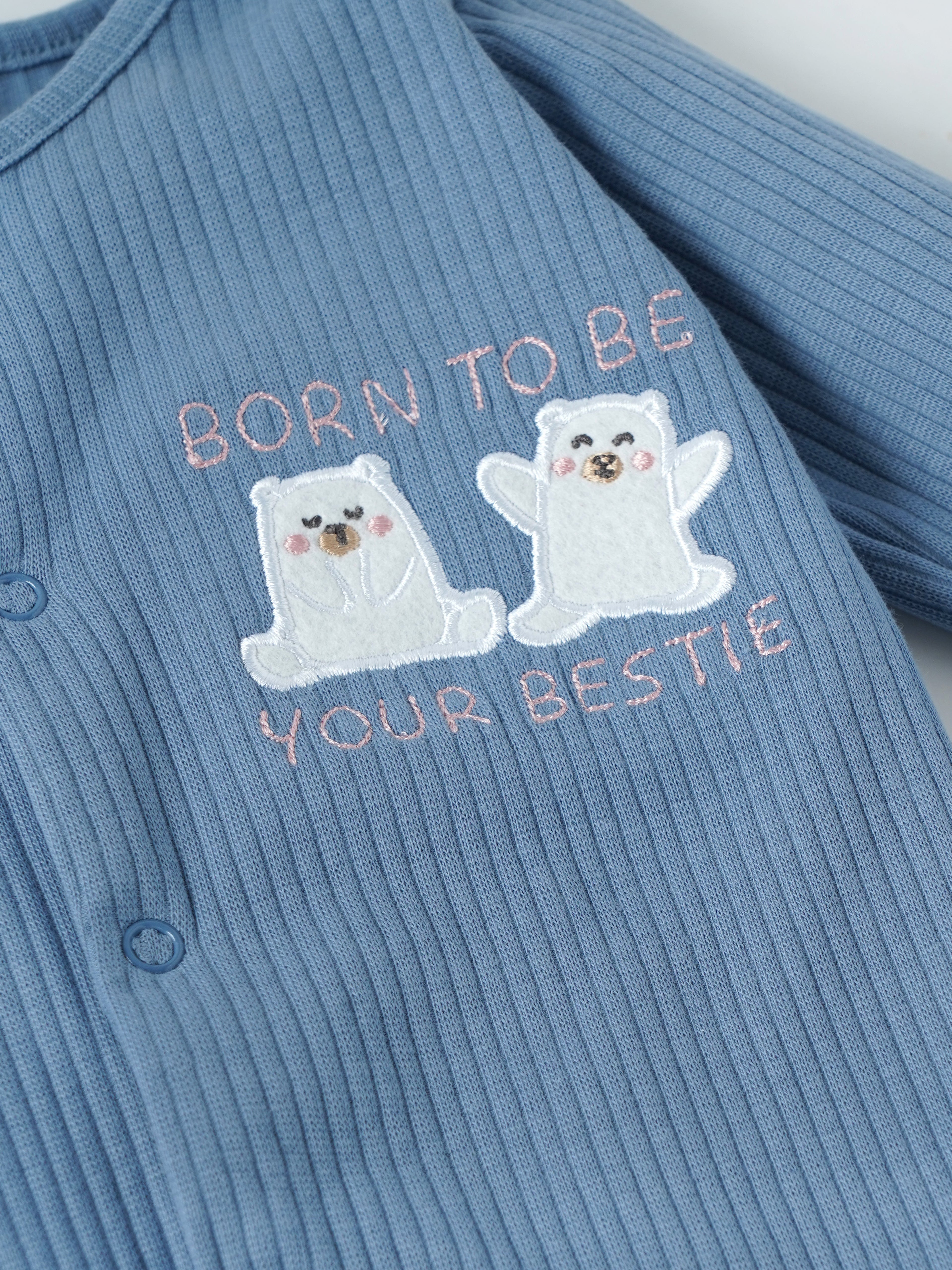 Popees Unisex Baby Ribbed Cotton Full Sleeve Footed Sleepsuit| NB–9 Months