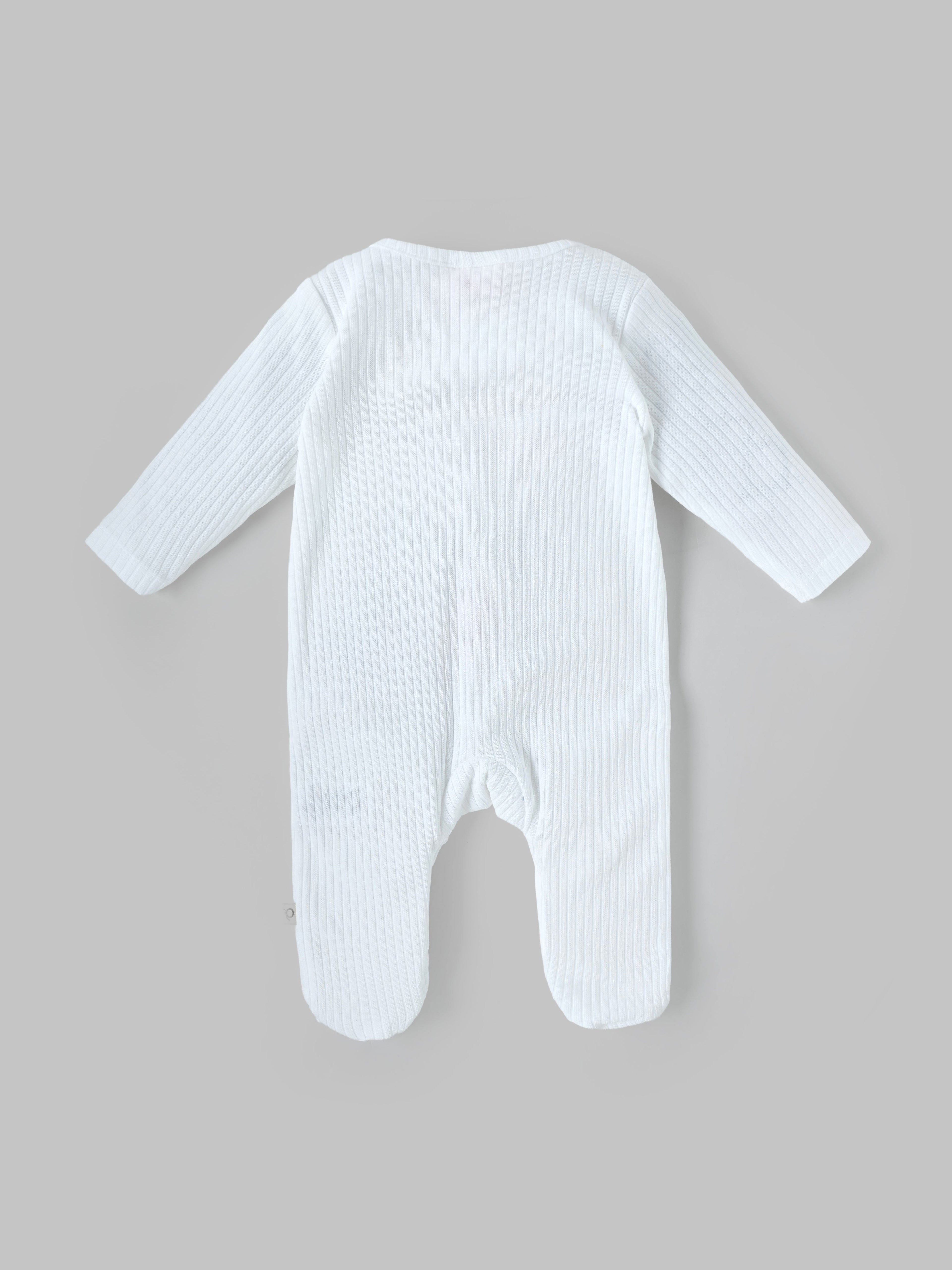 Popees Unisex Baby Ribbed Cotton Full Sleeve Footed Sleepsuit with Snap Closure| NB–9M