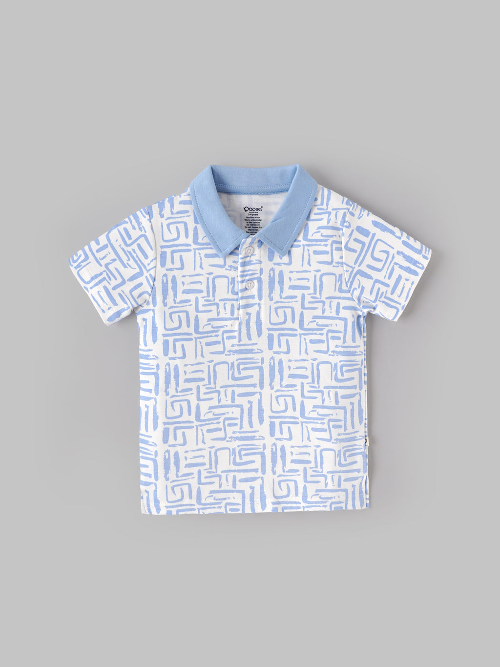 Popees Baby Boys Printed Polo T-Shirt | Sky Blue | Soft Cotton Collared Tee | 9 Months- 4 Years