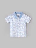Popees Baby Boys Printed Polo T-Shirt | Sky Blue | Soft Cotton Collared Tee | 9 Months- 4 Years