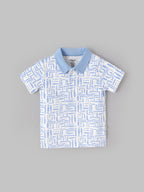 Popees Baby Boys Printed Polo T-Shirt | Sky Blue | Soft Cotton Collared Tee | 9 Months- 4 Years