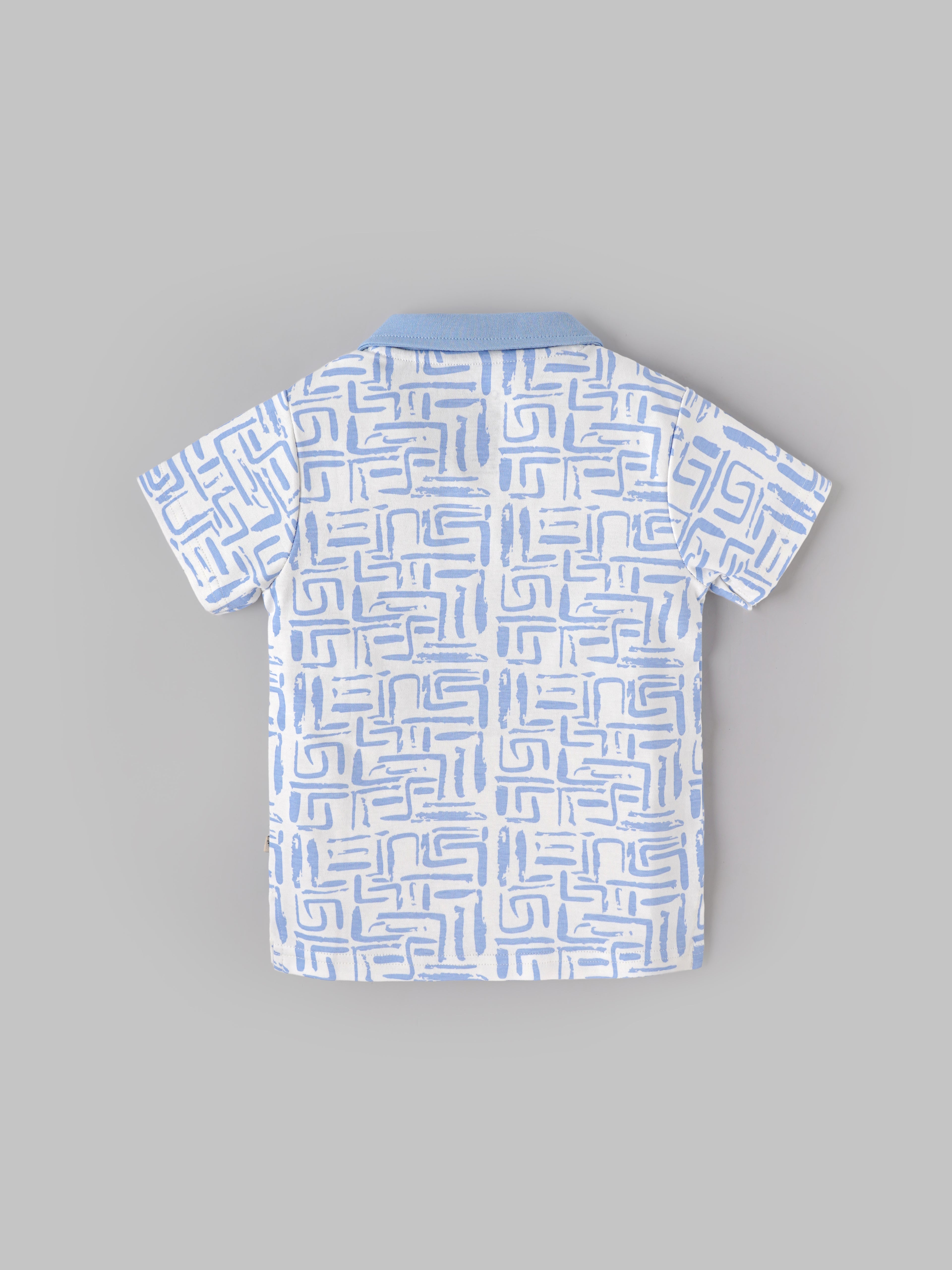 Popees Baby Boys Printed Polo T-Shirt | Sky Blue | Soft Cotton Collared Tee | 9 Months- 4 Years