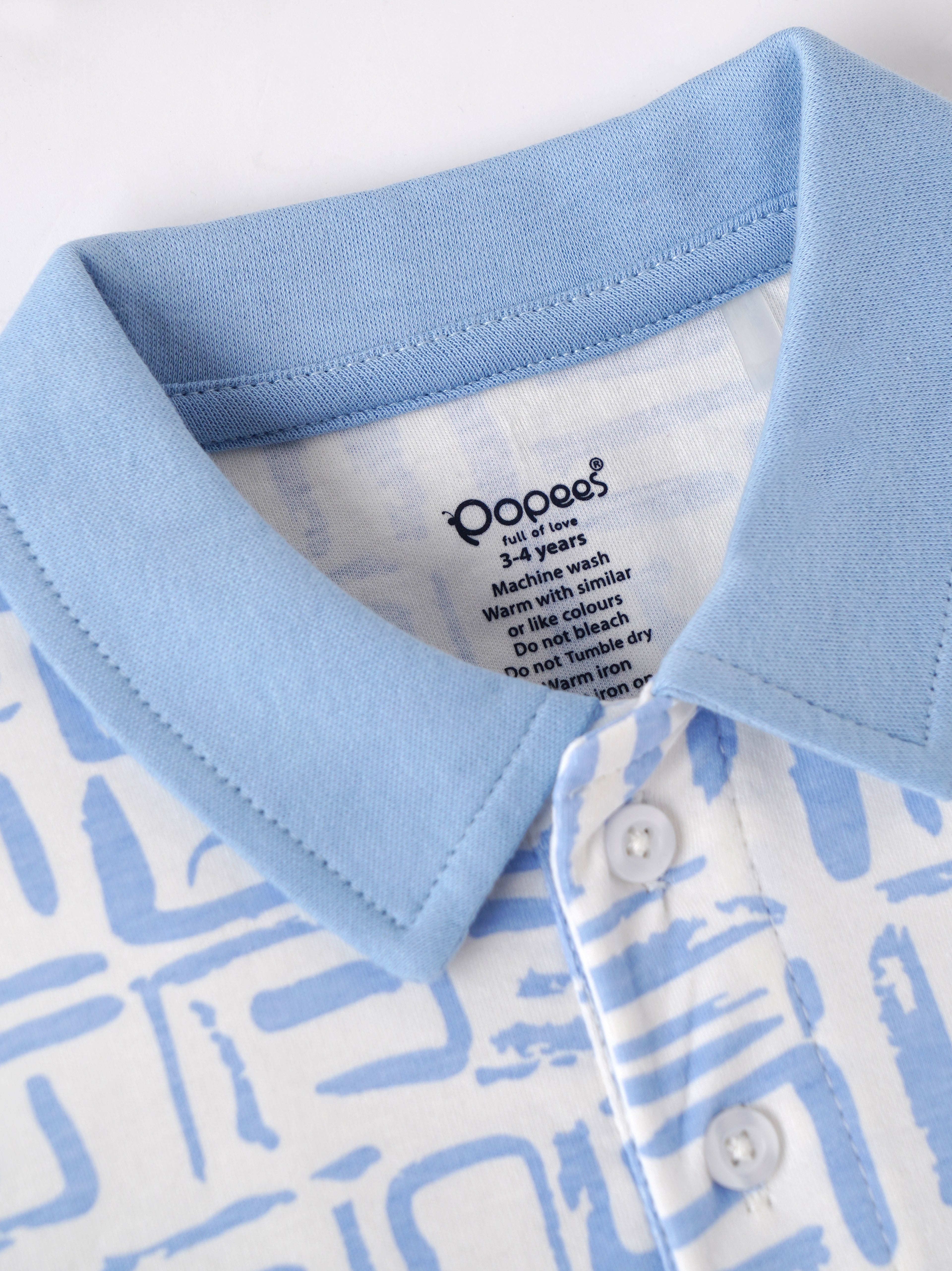 Popees Baby Boys Printed Polo T-Shirt | Sky Blue | Soft Cotton Collared Tee | 9 Months- 4 Years