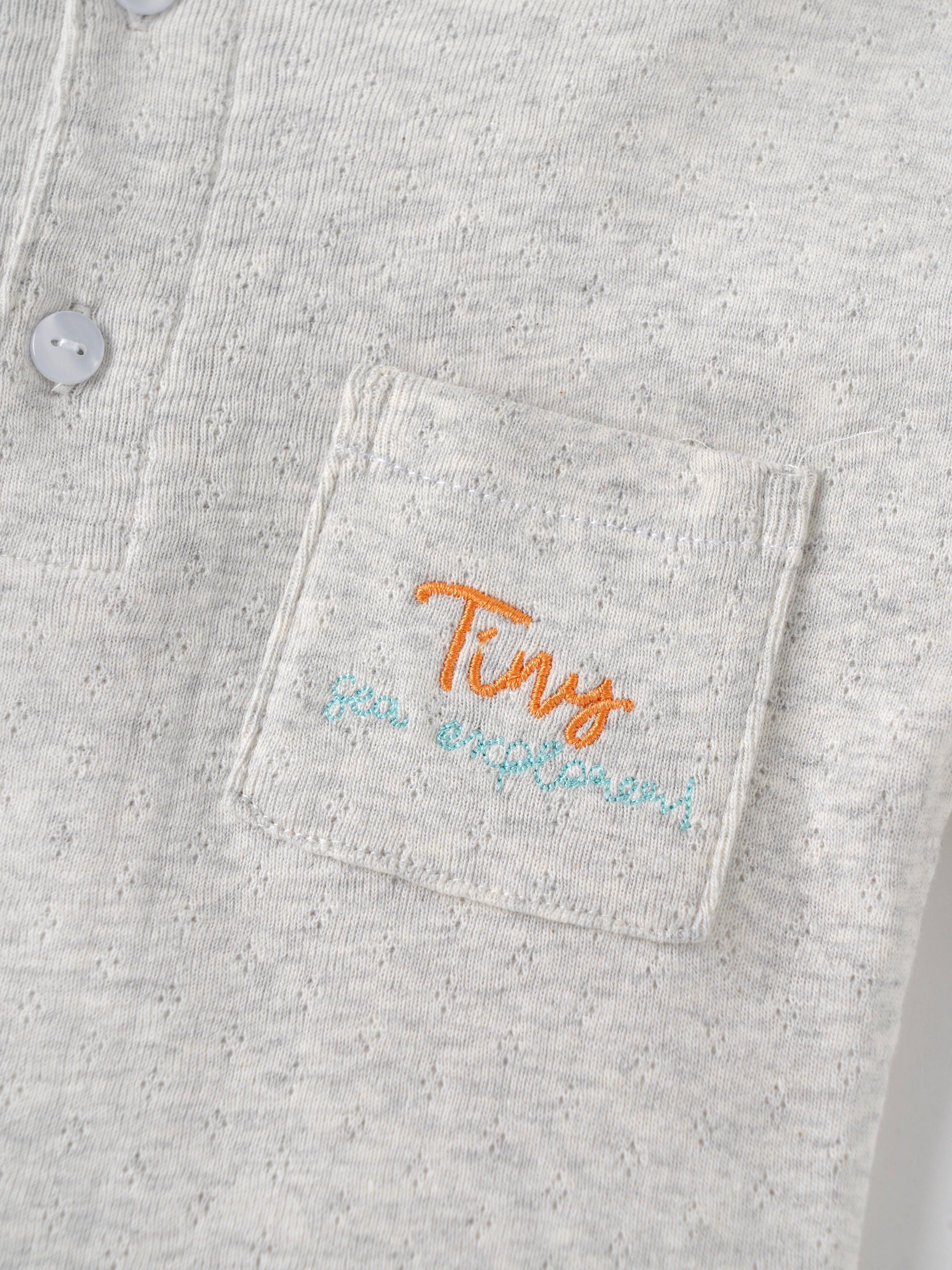 Popees Baby Boys Light Grey Textured Cotton T-Shirt with Embroidered Back Print| 9 Months–4 Years