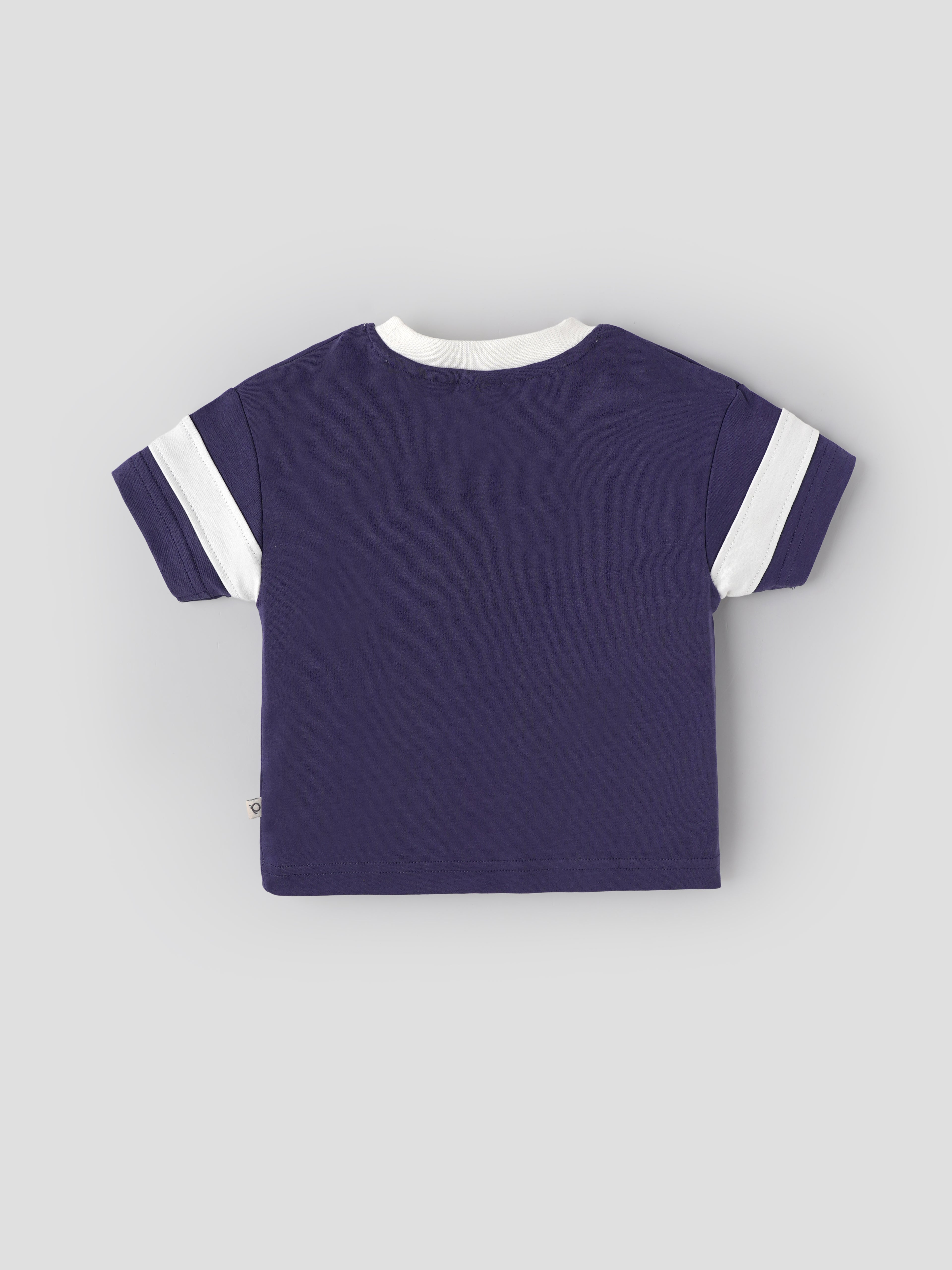 Popees Baby Boys Printed T-Shirt| Purple with Contrast Sleeve| 9 Months To 4 Years