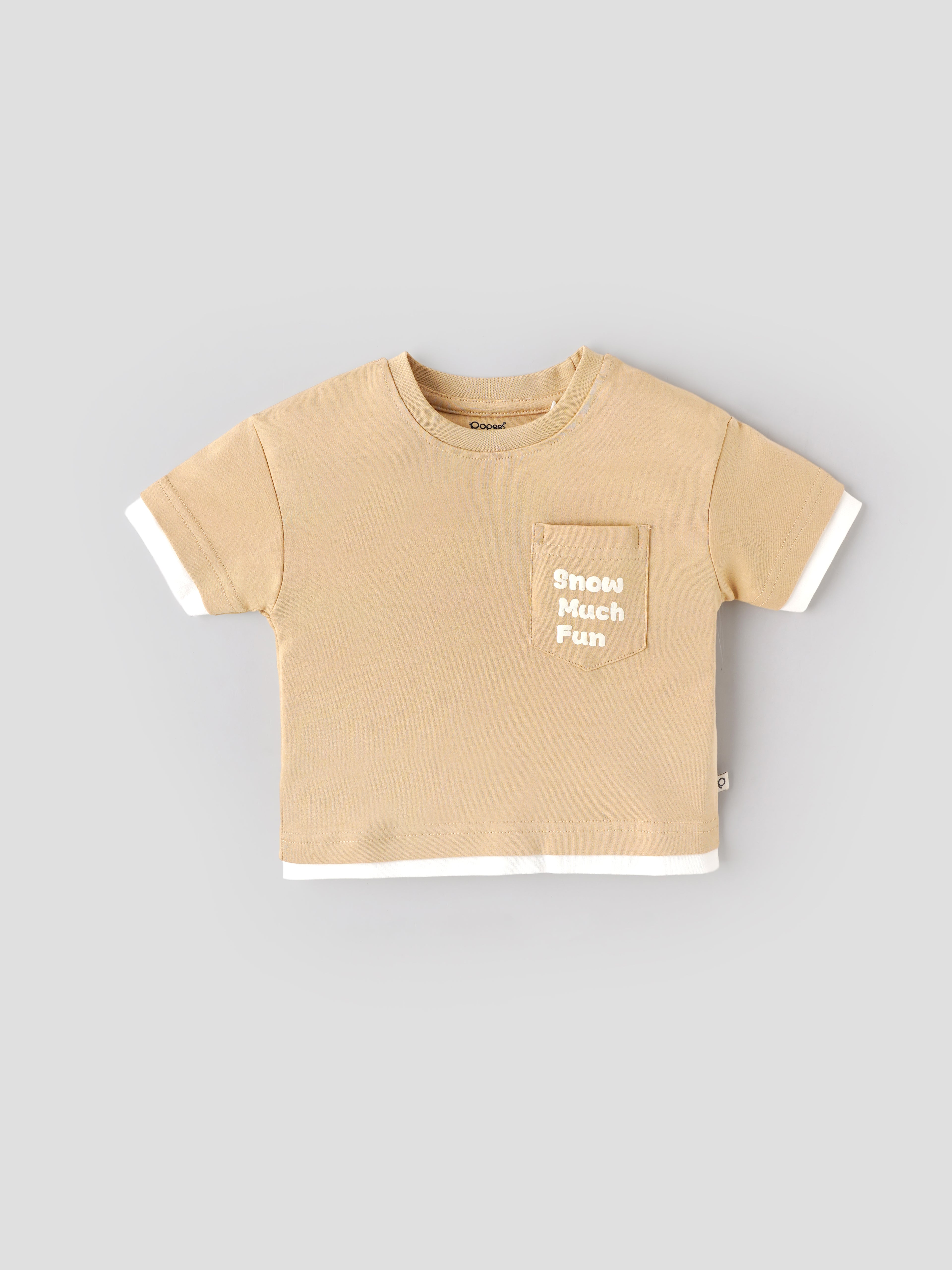 Popees Baby Boys Printed Pocket T-Shirt| Beige| 9 Months To 4 Years