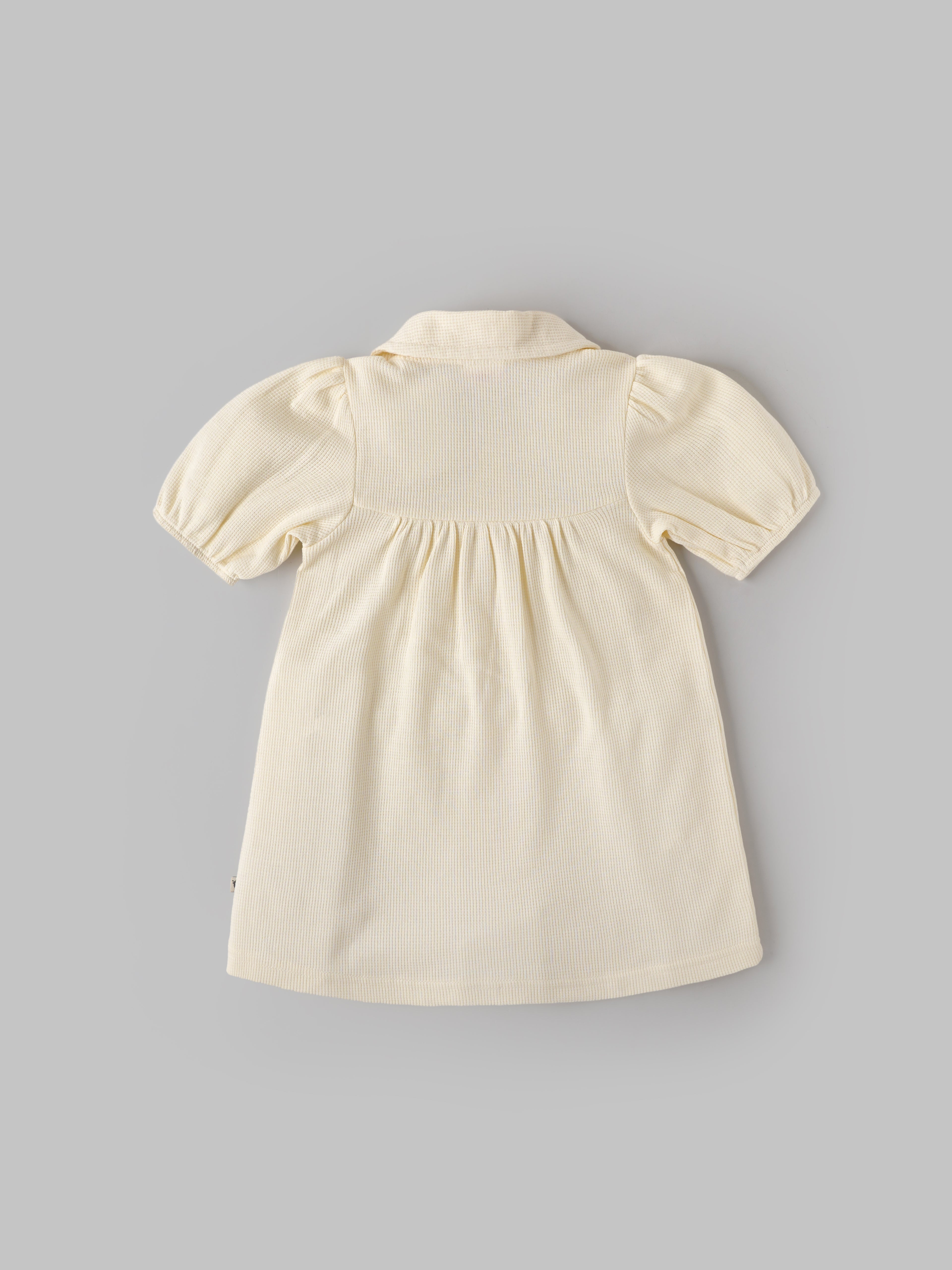 Popees Baby Girls Textured Cotton Dress with Collar| Cream| 9 Months To 4 Years