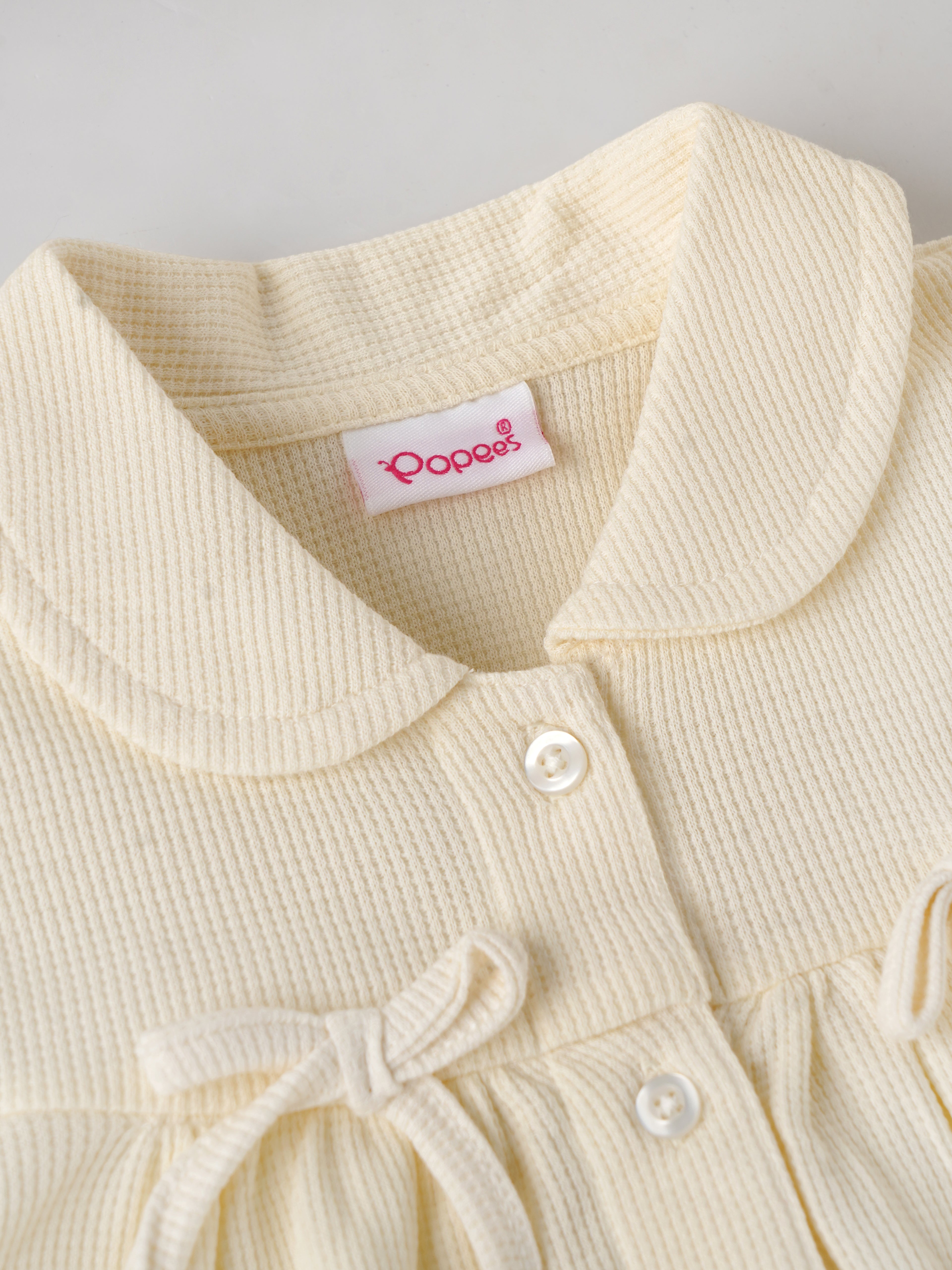 Popees Baby Girls Textured Cotton Dress with Collar| Cream| 9 Months To 4 Years