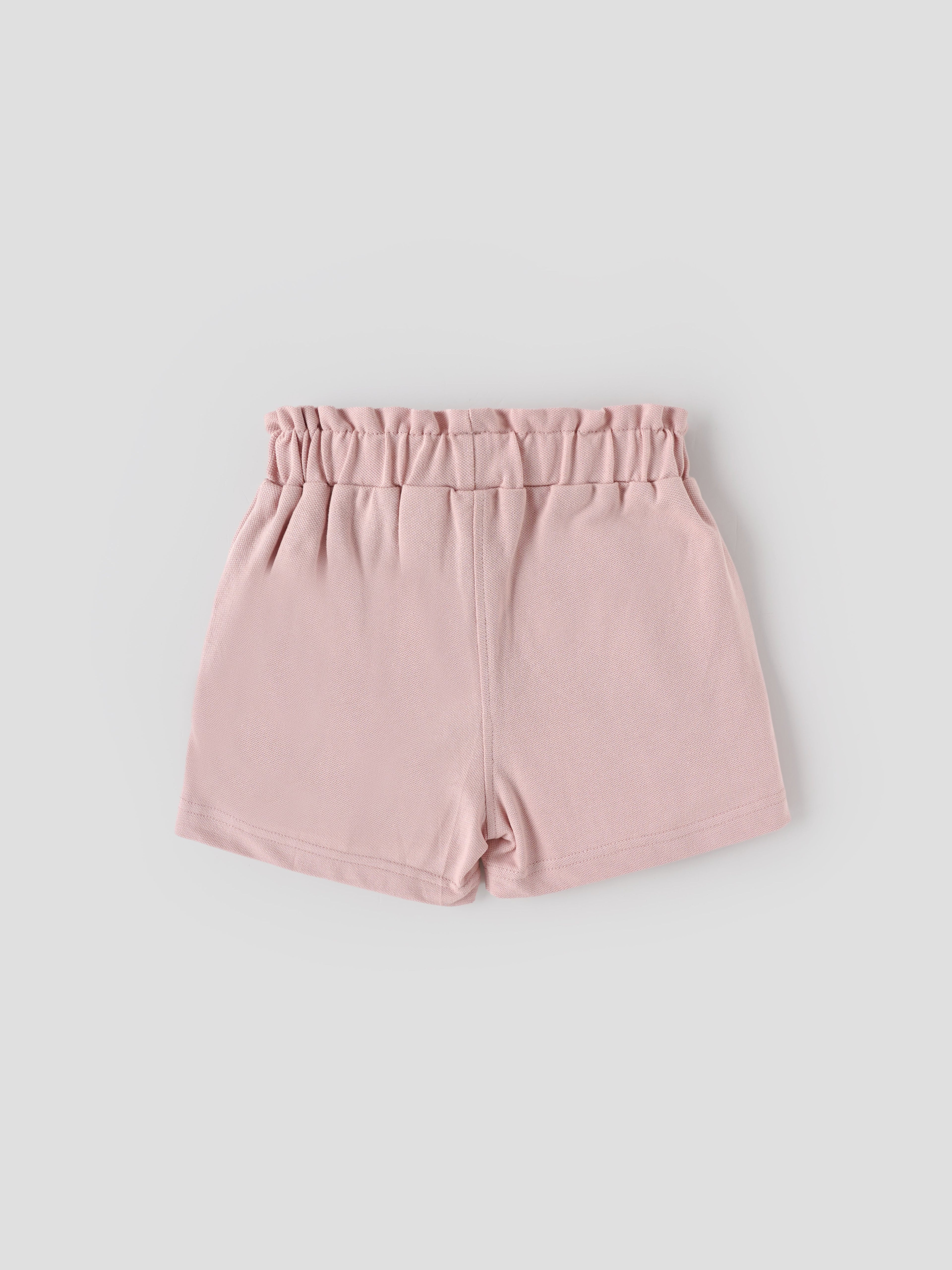 Popees Baby Girls Pink Cotton Shorts with Paperbag Waist & Bow| 9M–4Y