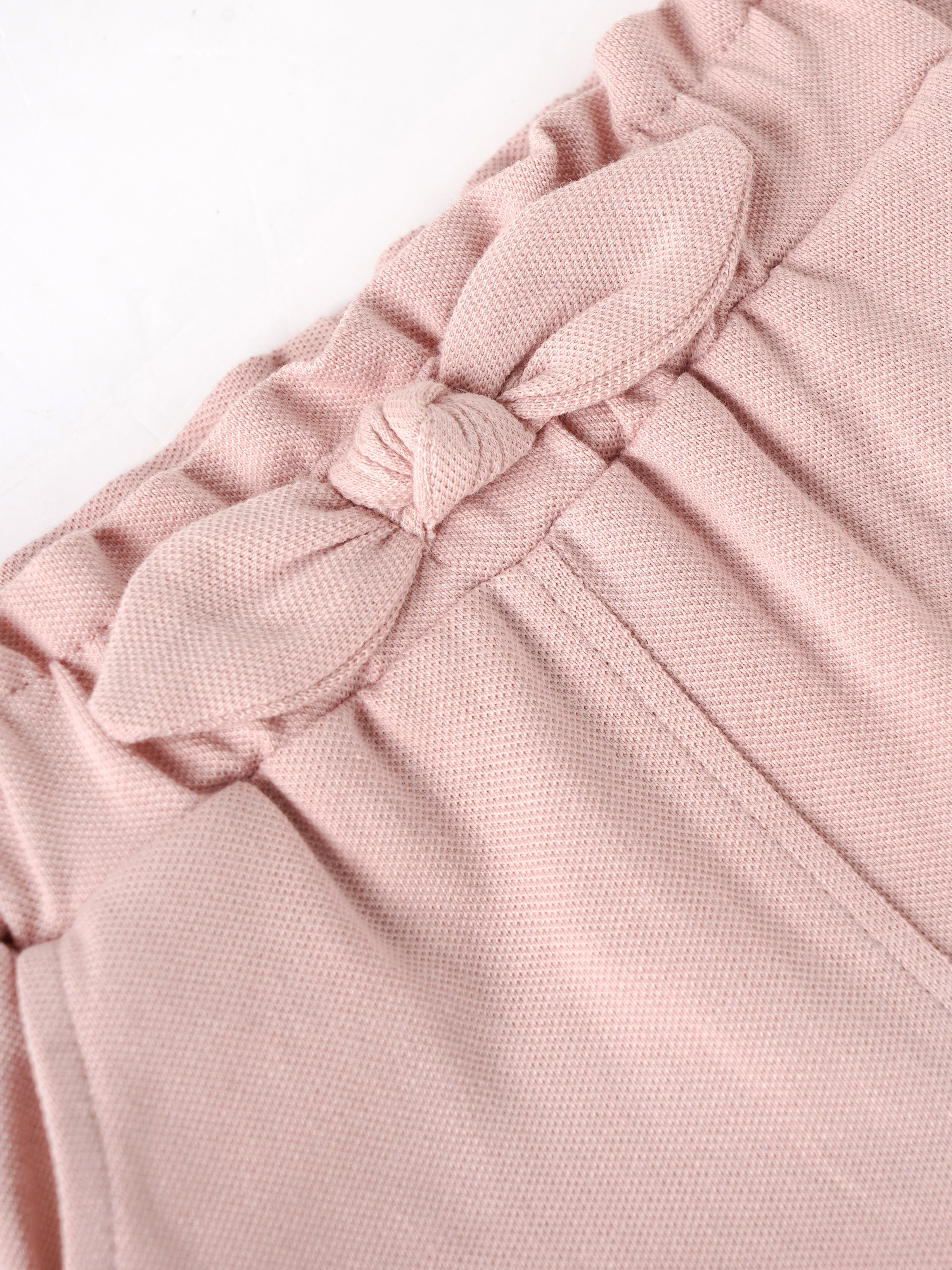 Popees Baby Girls Pink Cotton Shorts with Paperbag Waist & Bow| 9M–4Y