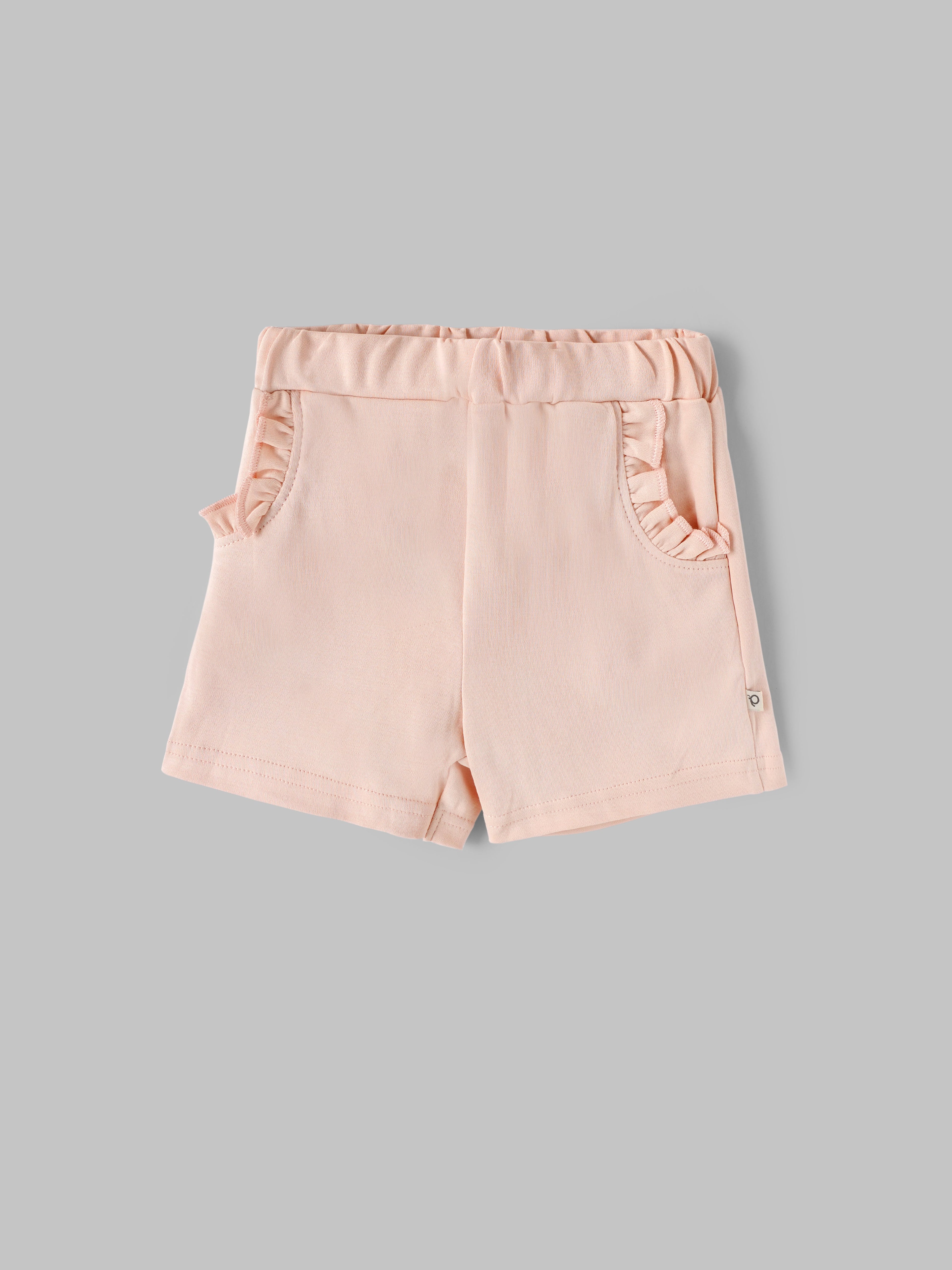 Popees Baby Girls Solid Cotton Shorts with Ruffle Pockets |9 Months to 4 Years