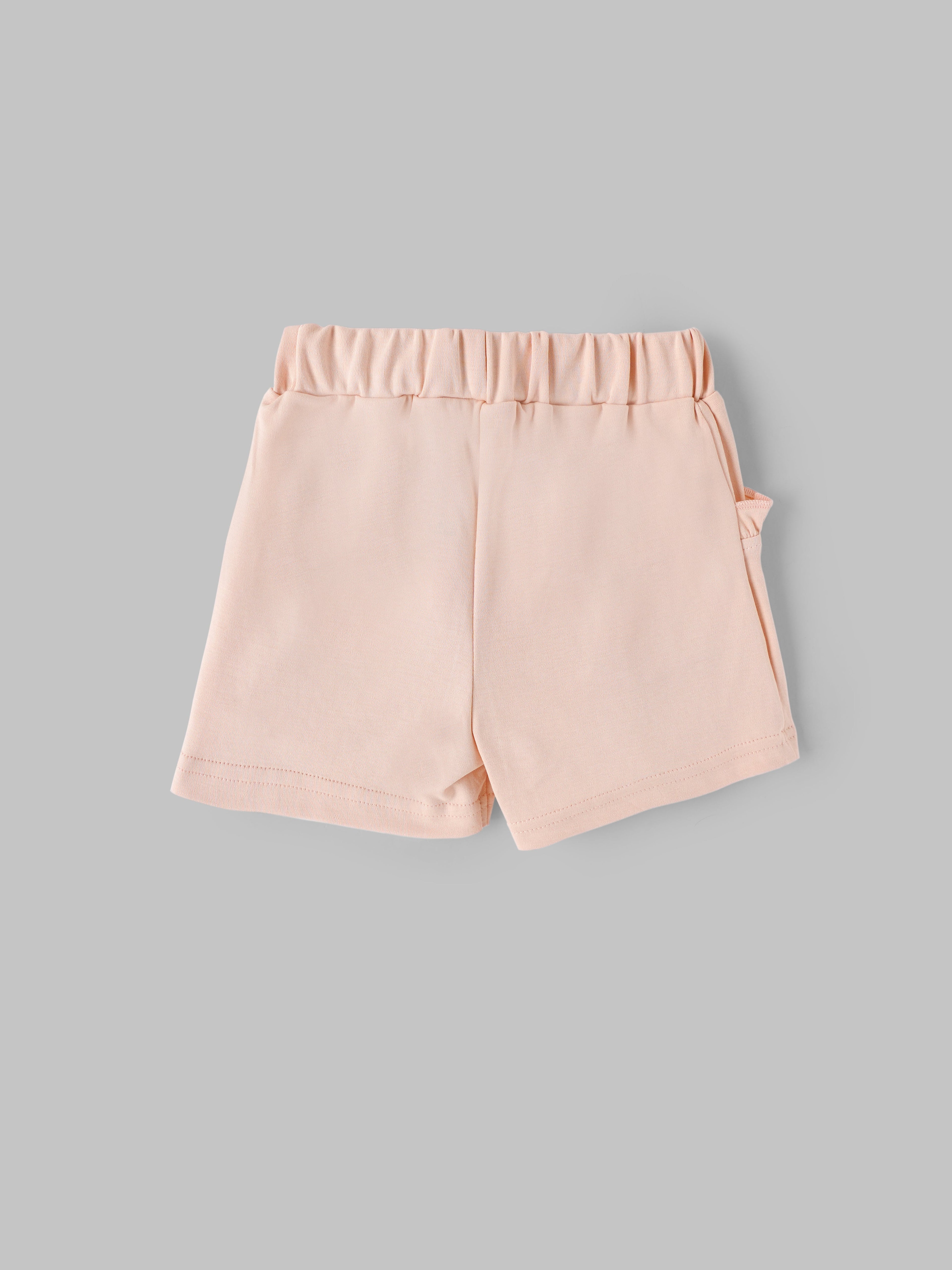 Popees Baby Girls Solid Cotton Shorts with Ruffle Pockets |9 Months to 4 Years