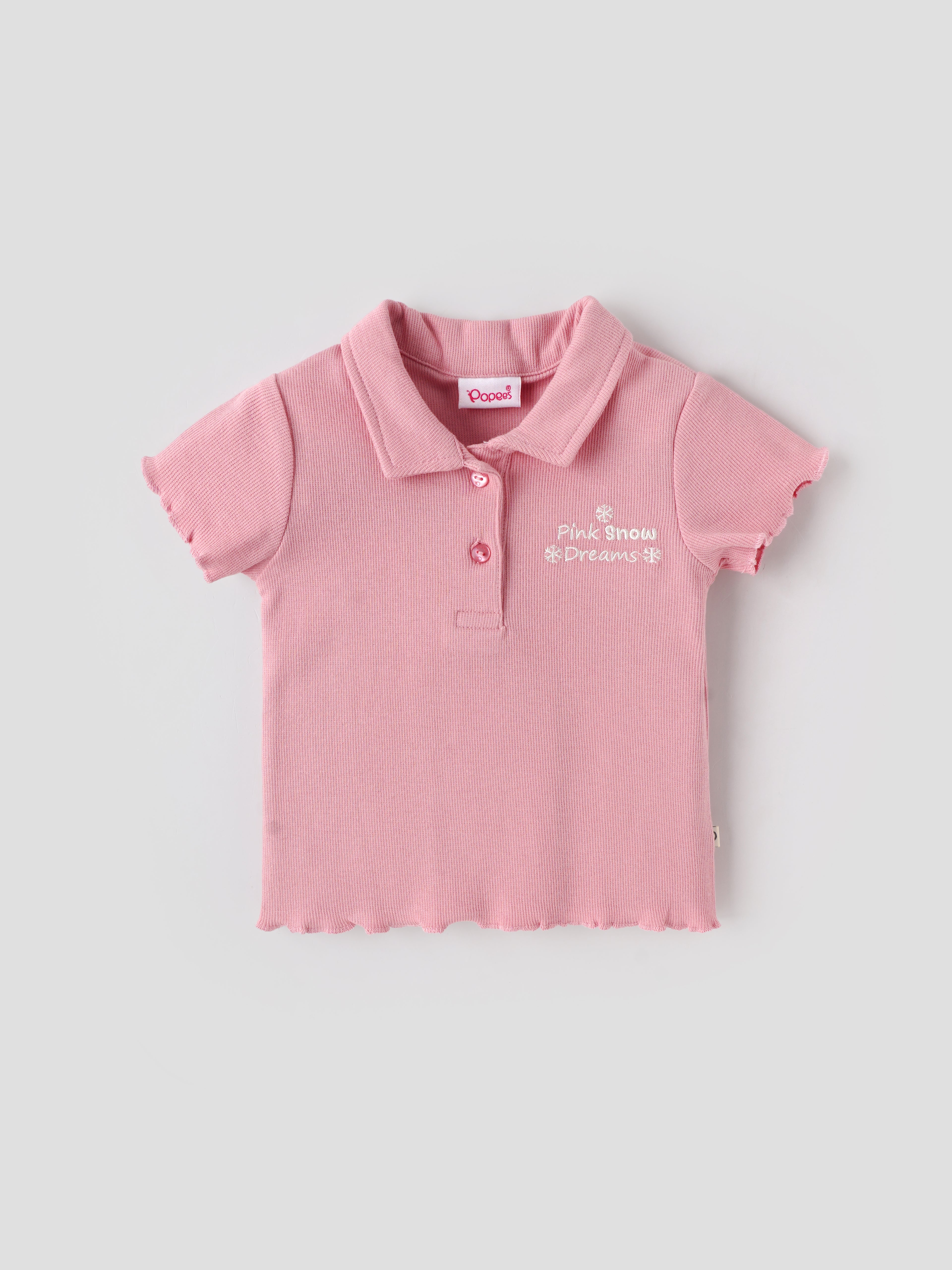 Popees Baby Girls Textured Cotton Polo Top| Pink| 9 Months To 4 Years