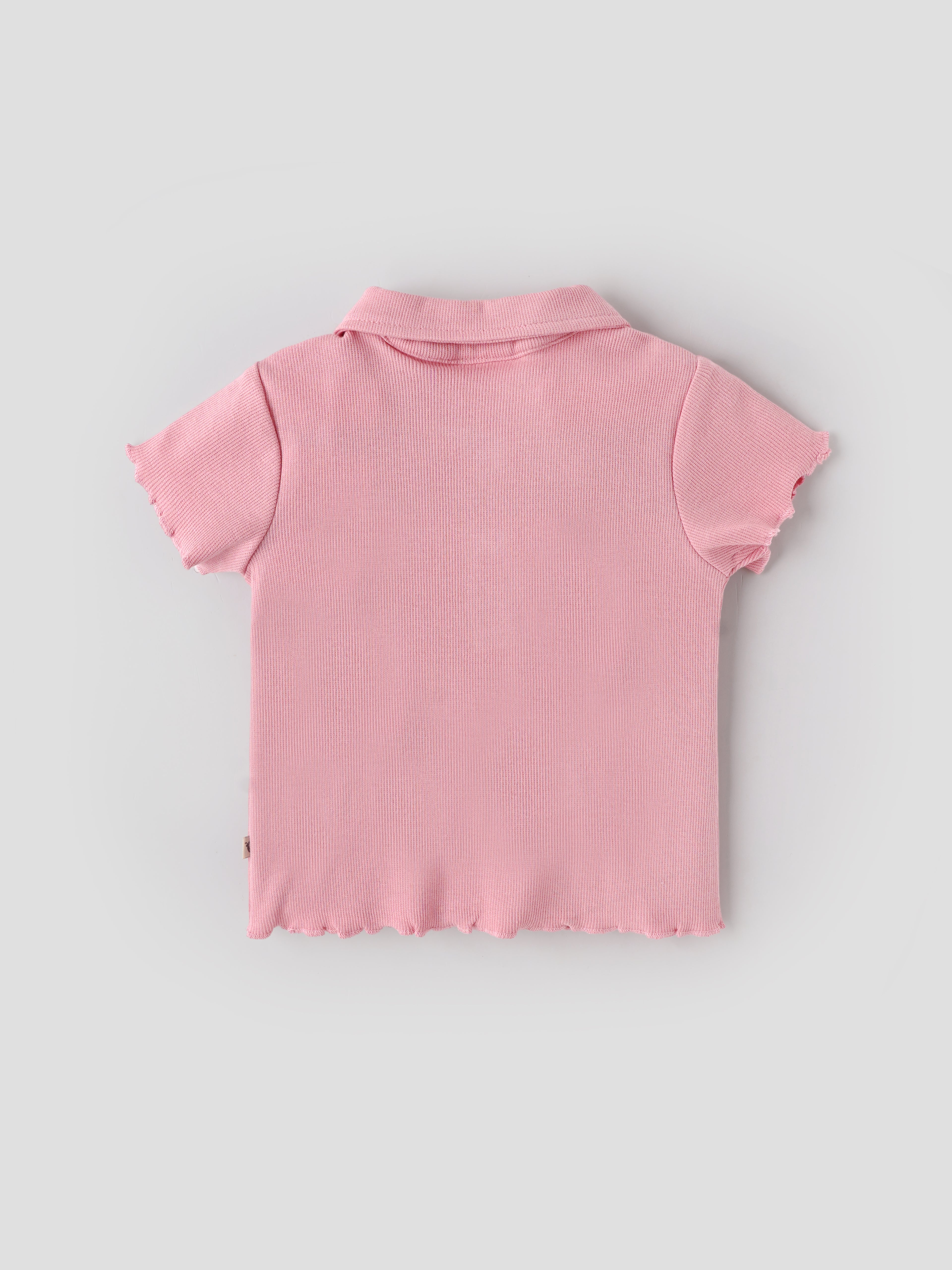 Popees Baby Girls Textured Cotton Polo Top| Pink| 9 Months To 4 Years