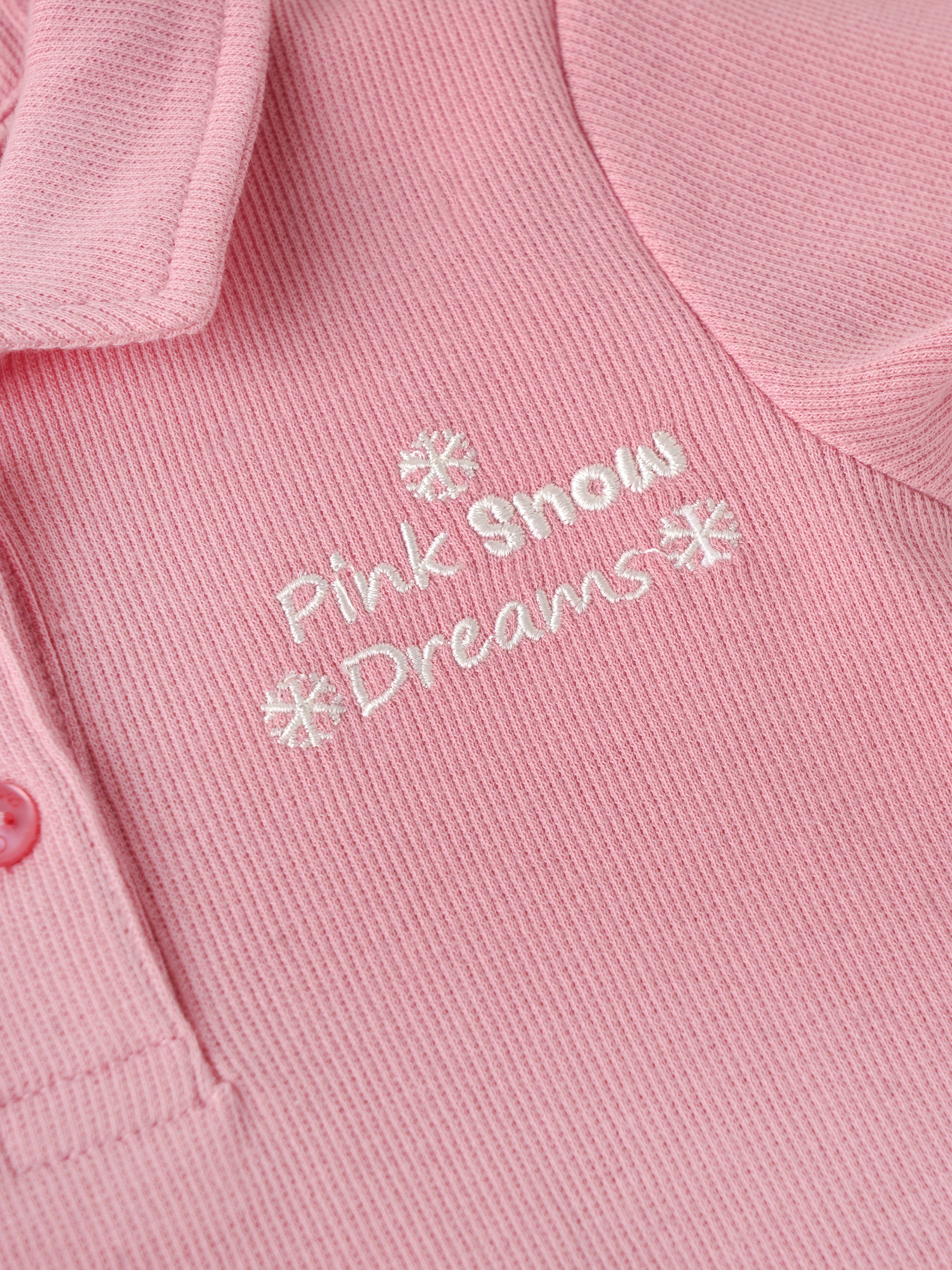 Popees Baby Girls Textured Cotton Polo Top| Pink| 9 Months To 4 Years