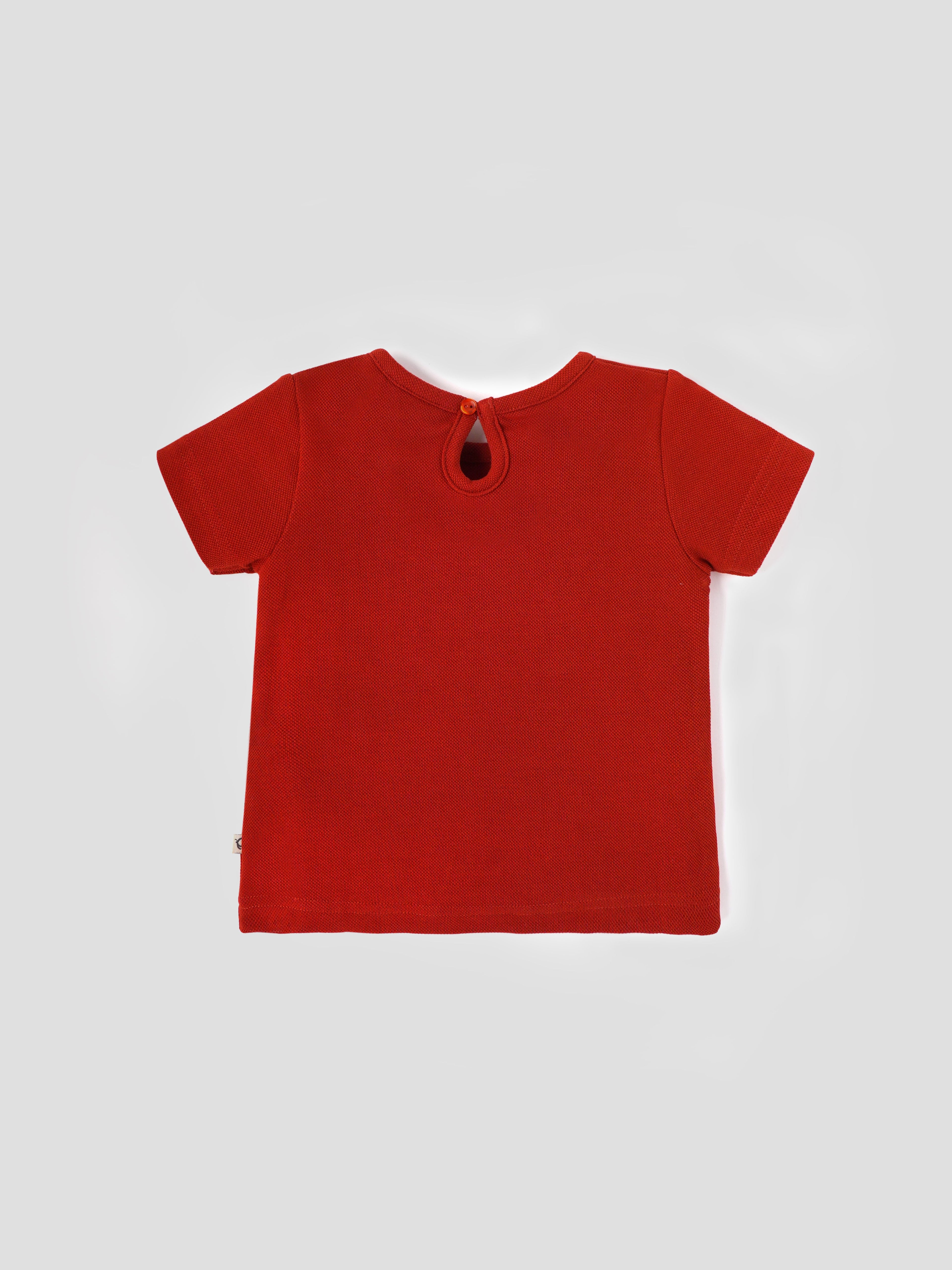 Popees Baby Girls Short Sleeves Cotton Top| Red|  Months To 4 Years