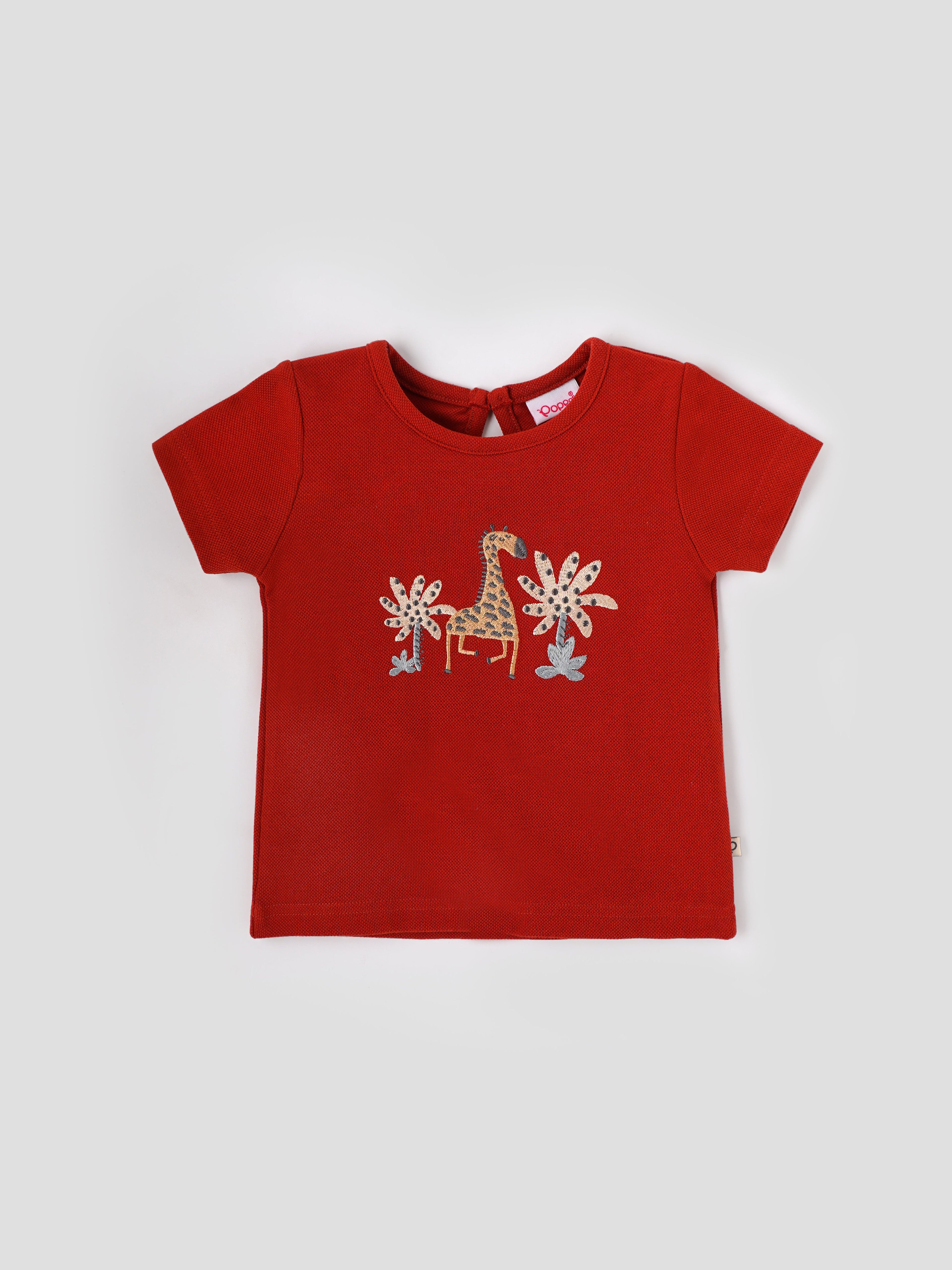 Popees Baby Girls Short Sleeves Cotton Top| Red|  Months To 4 Years