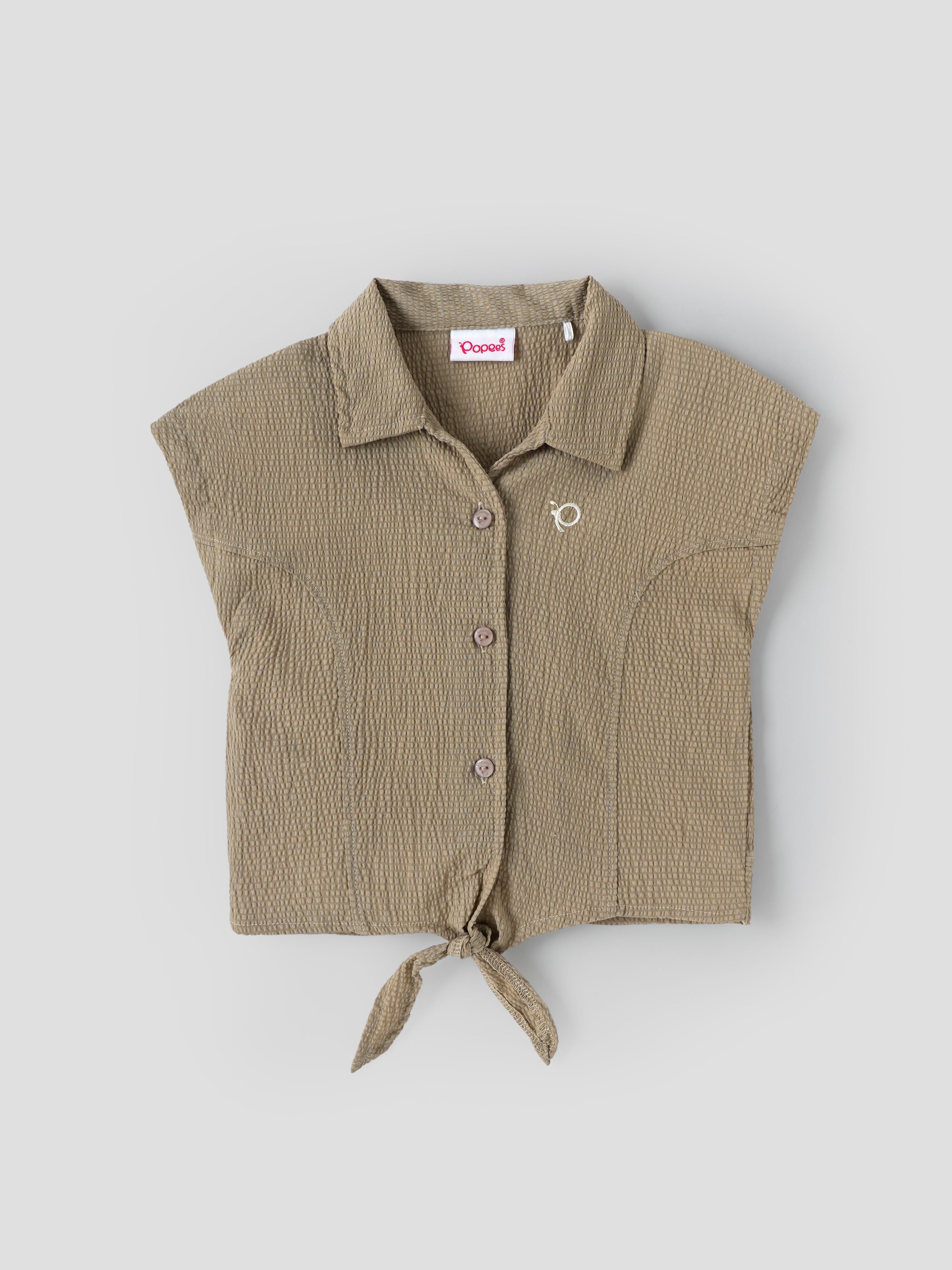 Popees Baby Girls Cotton Textured Tie-Up Top with Collar, Soft Breathable Casual Wear (1–6 Years)