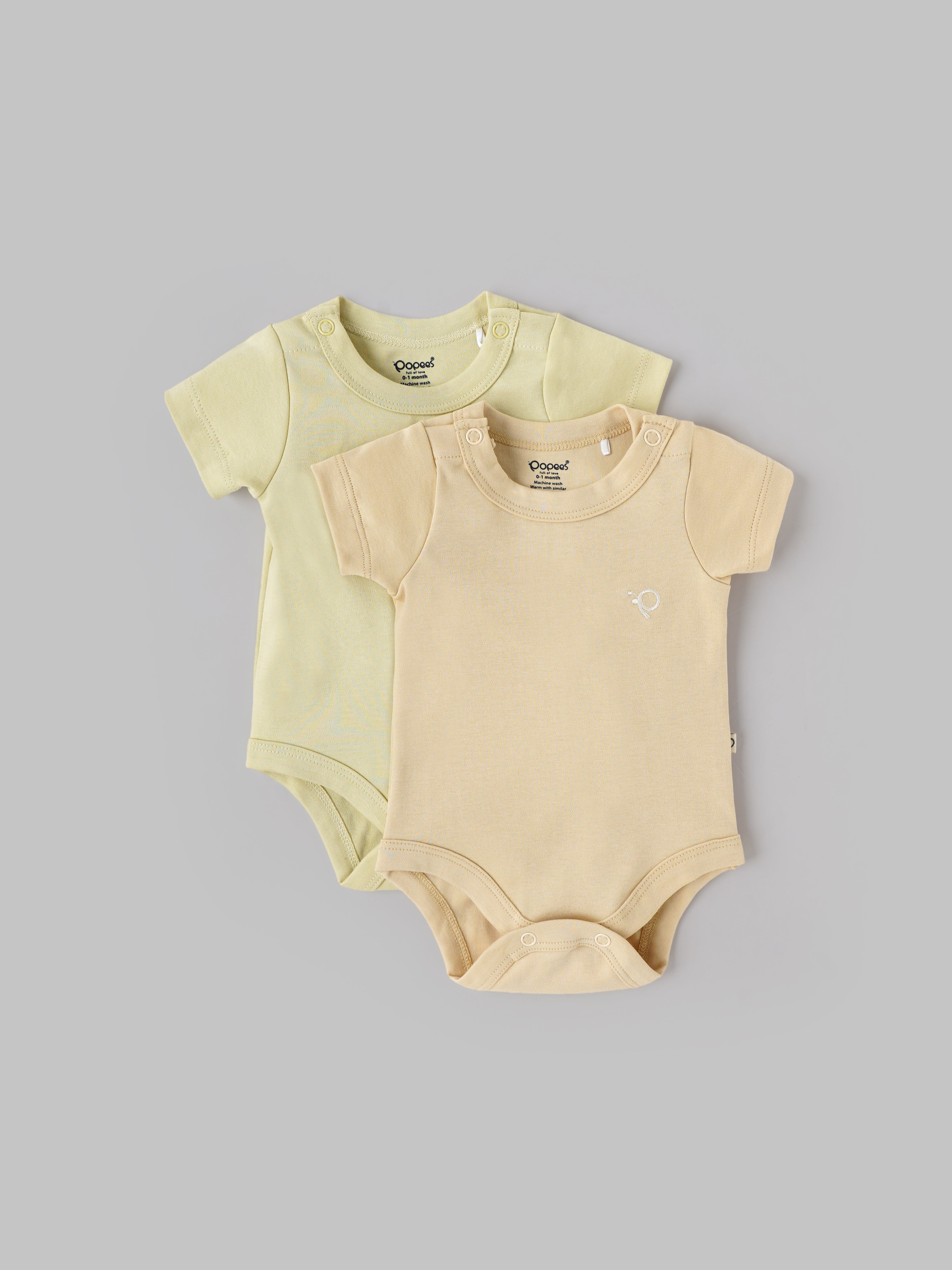 Popees Baby Boys Cotton Bodysuit Set| Yellow & Cream (Pack of 2)| Tiny Baby To 6 Months