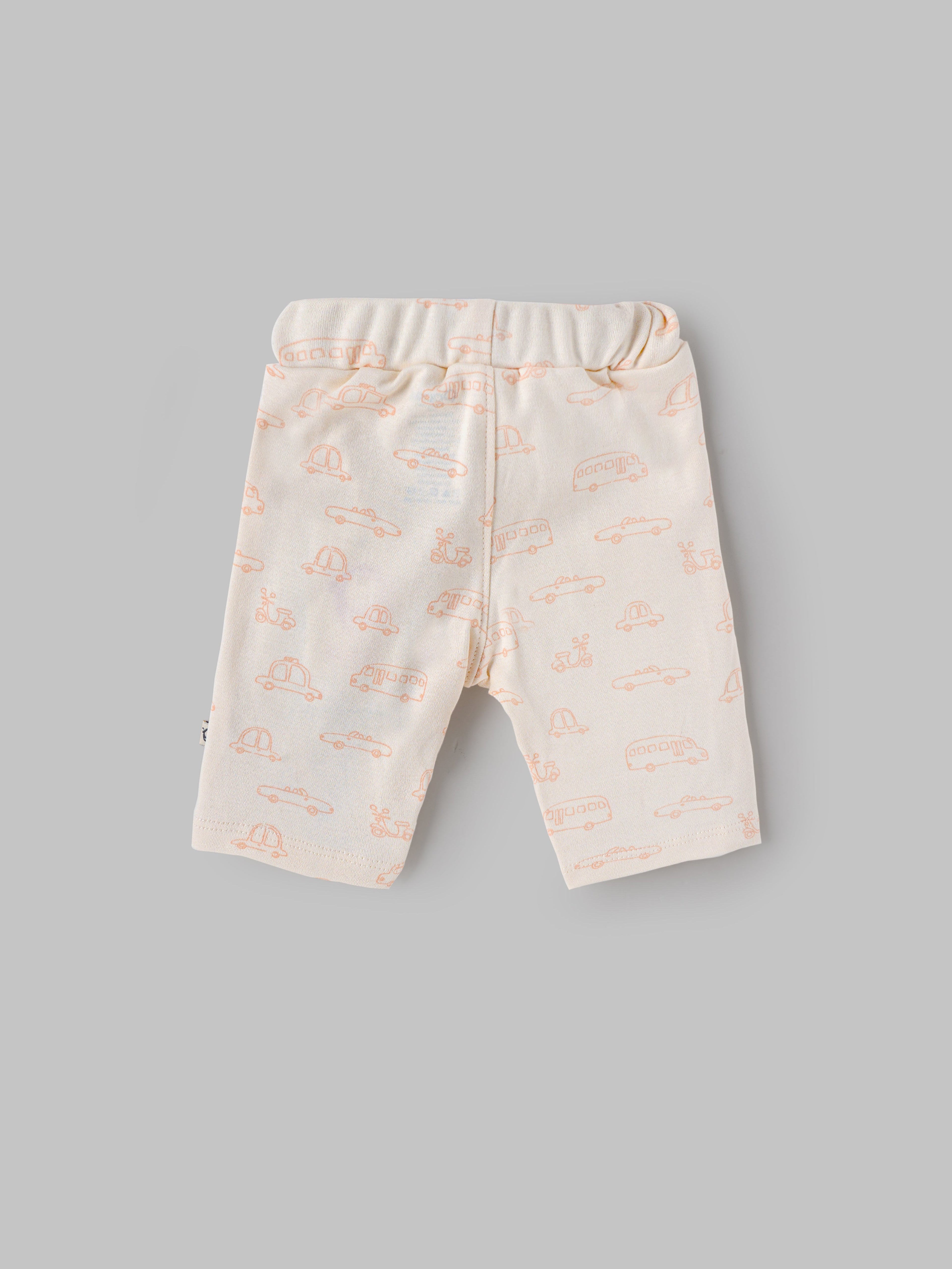Popees Baby Boys Cotton Shorts Pack of 2 |Solid & Vehicle Print Elastic Waist (Size T, Newborn–9M)