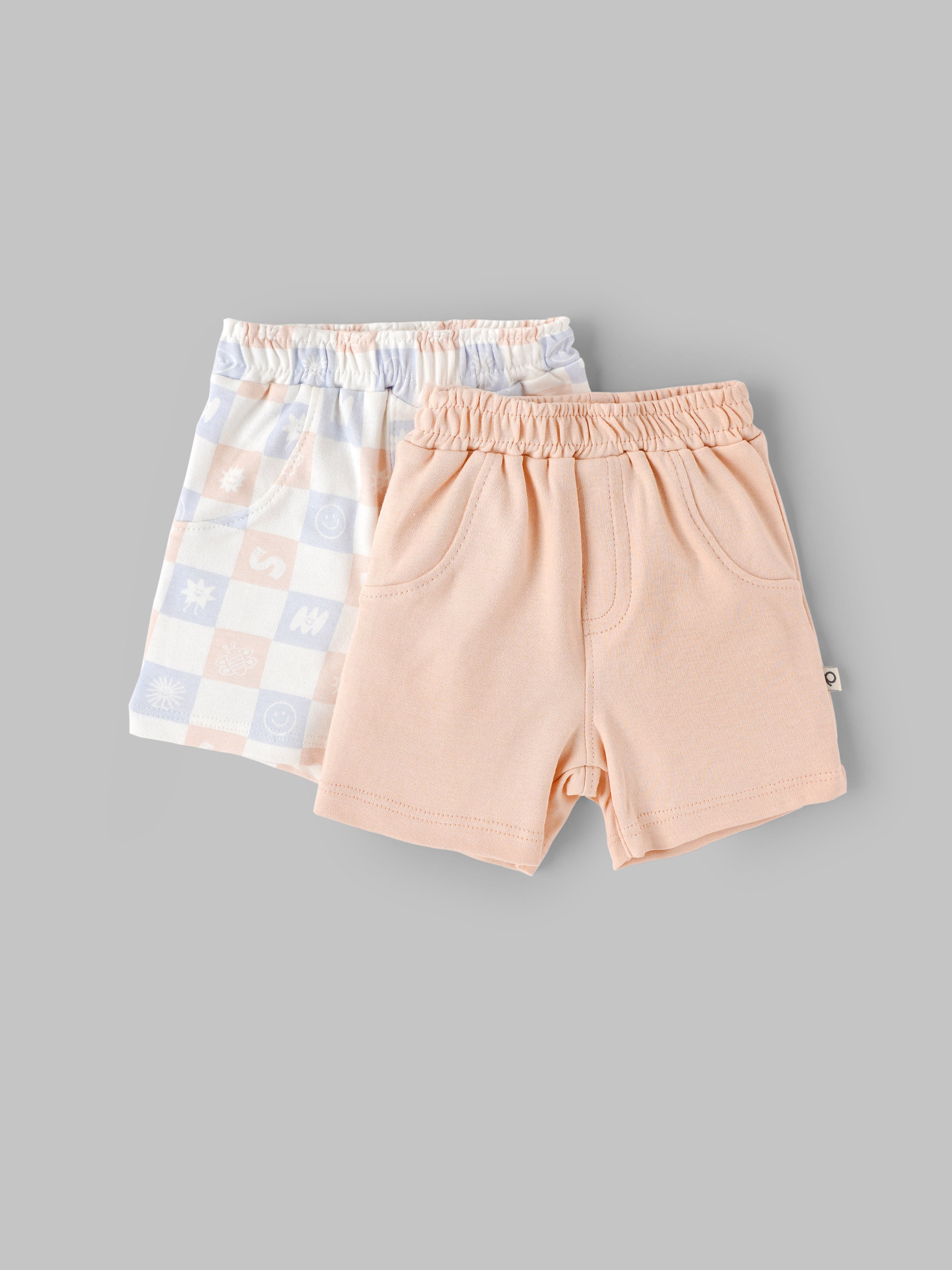 Popees Baby Cotton Shorts Combo Set, Soft Breathable Elastic Waist Infant Shorts Pack of 2 (Newborn–9 Months)