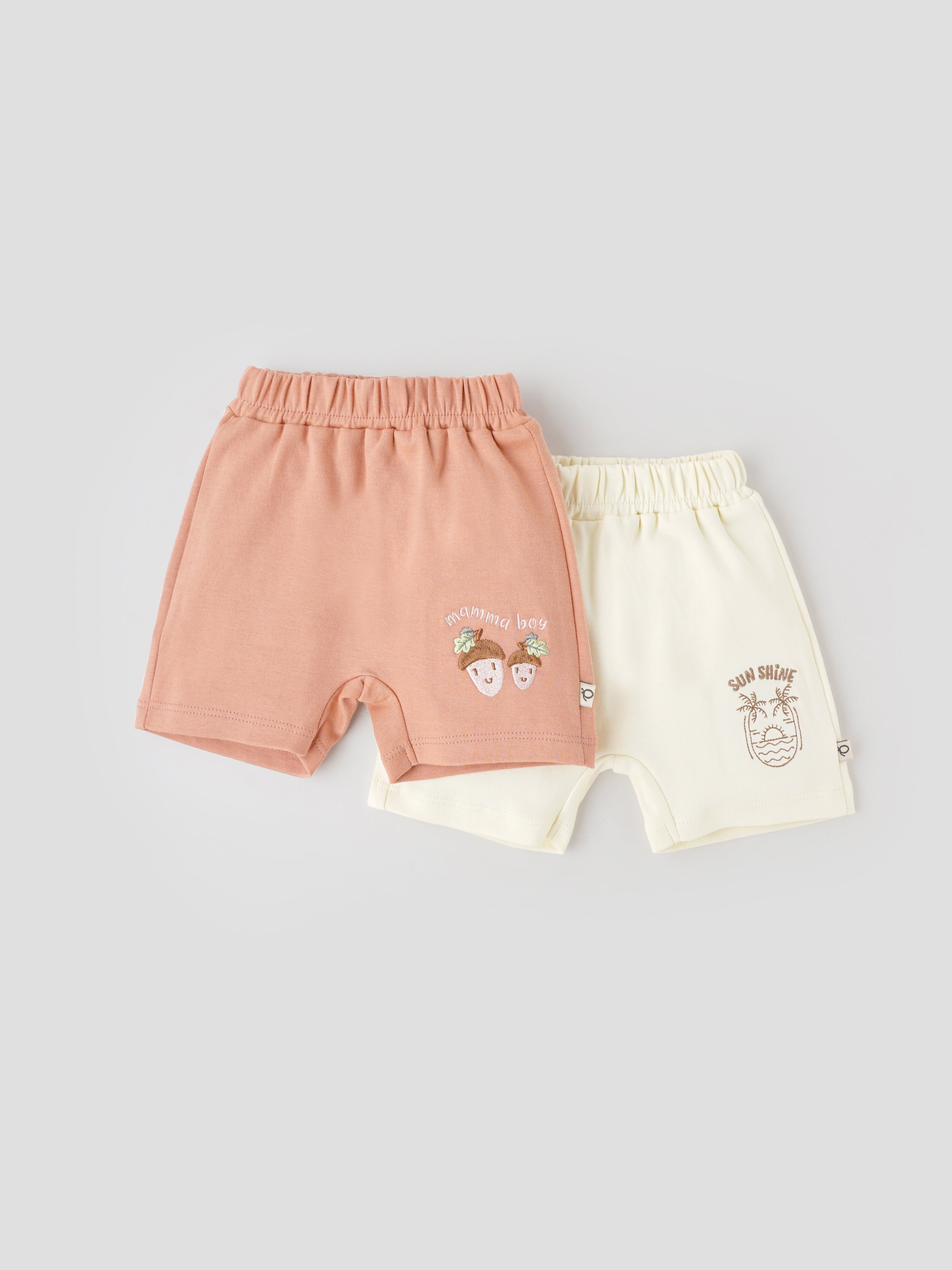 Popees Soft Peach & Cream Baby Shorts with Cute Printed Designs(0–9 Months)for Baby Boys