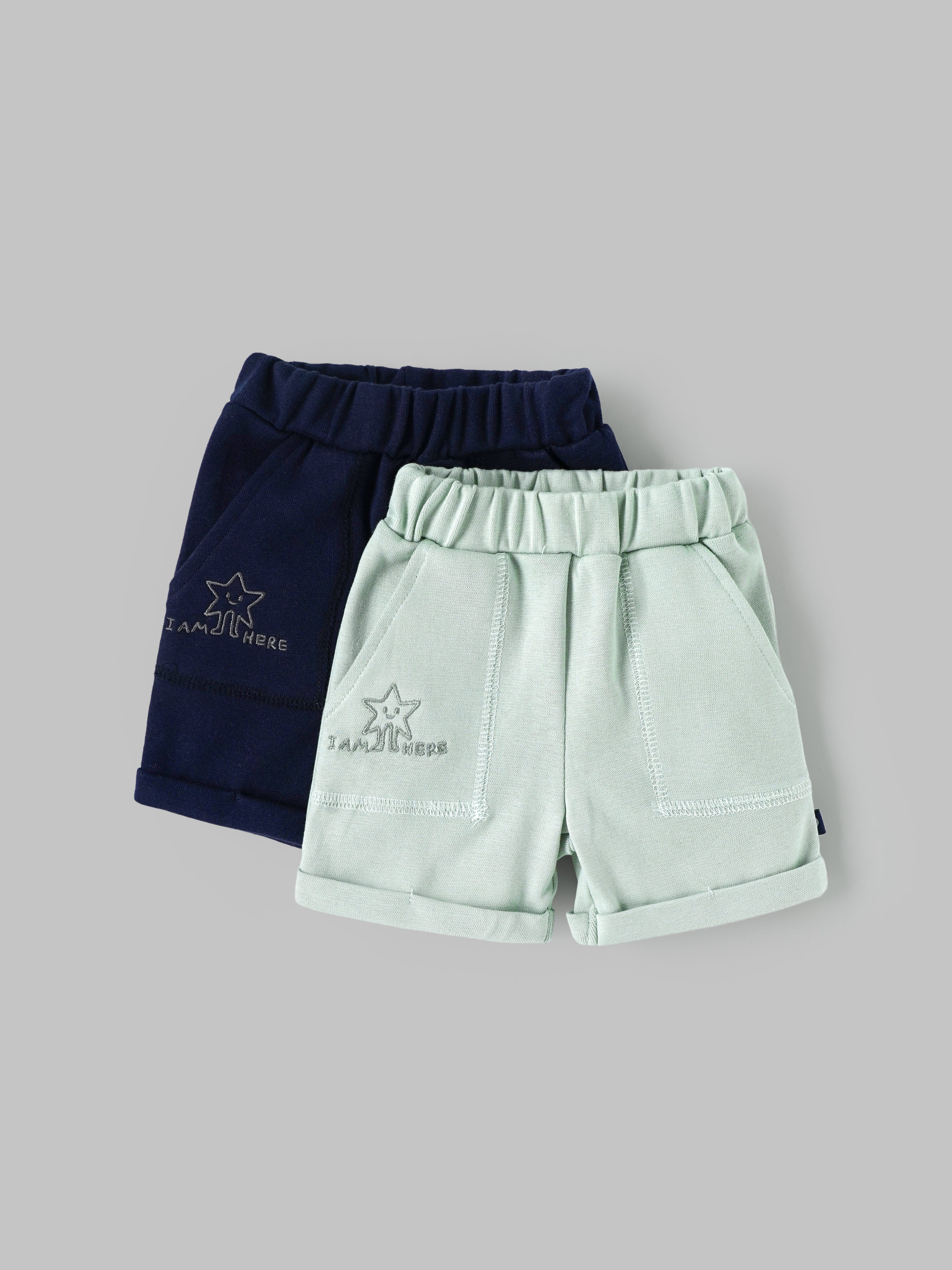 Popees Baby Boys Cotton Shorts Combo| 0–9 Months Soft Ribbed Fabric, Elastic Waist, Knee Length