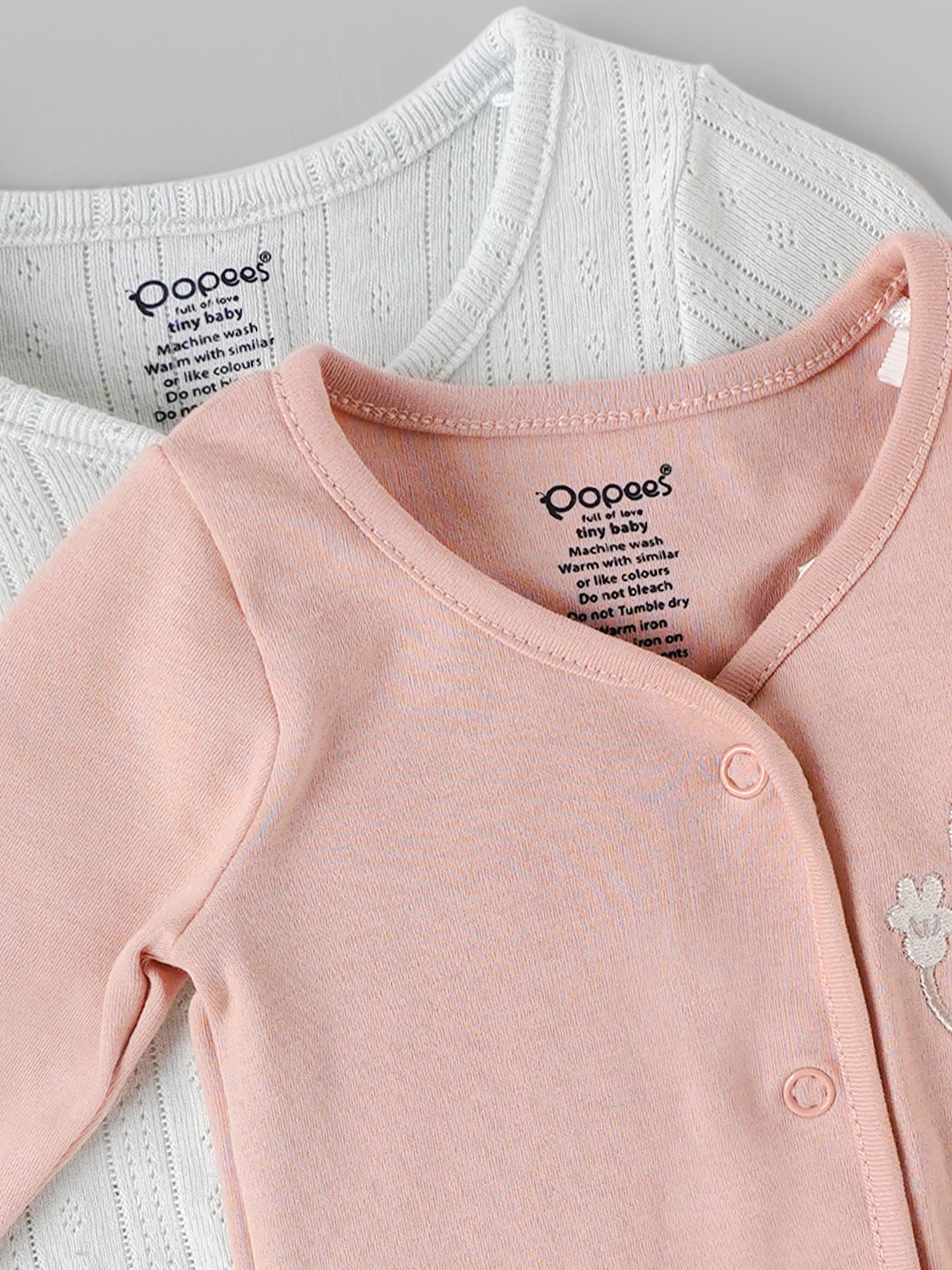 Popees Baby Girls Cotton Front Open Jabla Pack of 2| Tiny Baby, Newborn to 6 Months