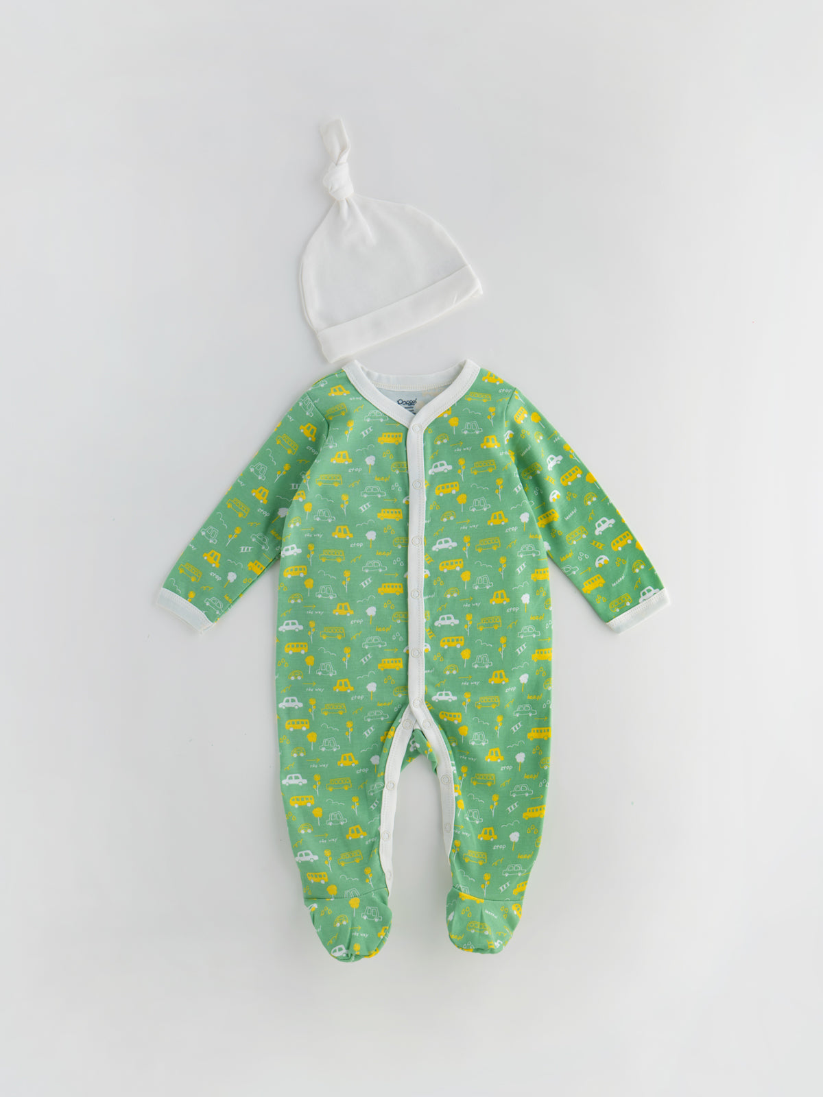 Popees Unisex Full-Sleeve Front-Open Sleepsuit with Cap & Vehicle Print (3-18 Months) for Boys