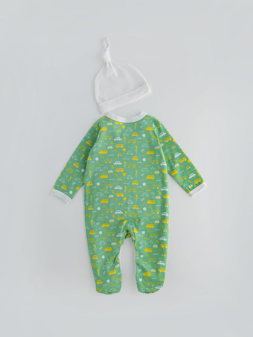 Popees Unisex Full-Sleeve Front-Open Sleepsuit with Cap & Vehicle Print (3-18 Months) for Boys