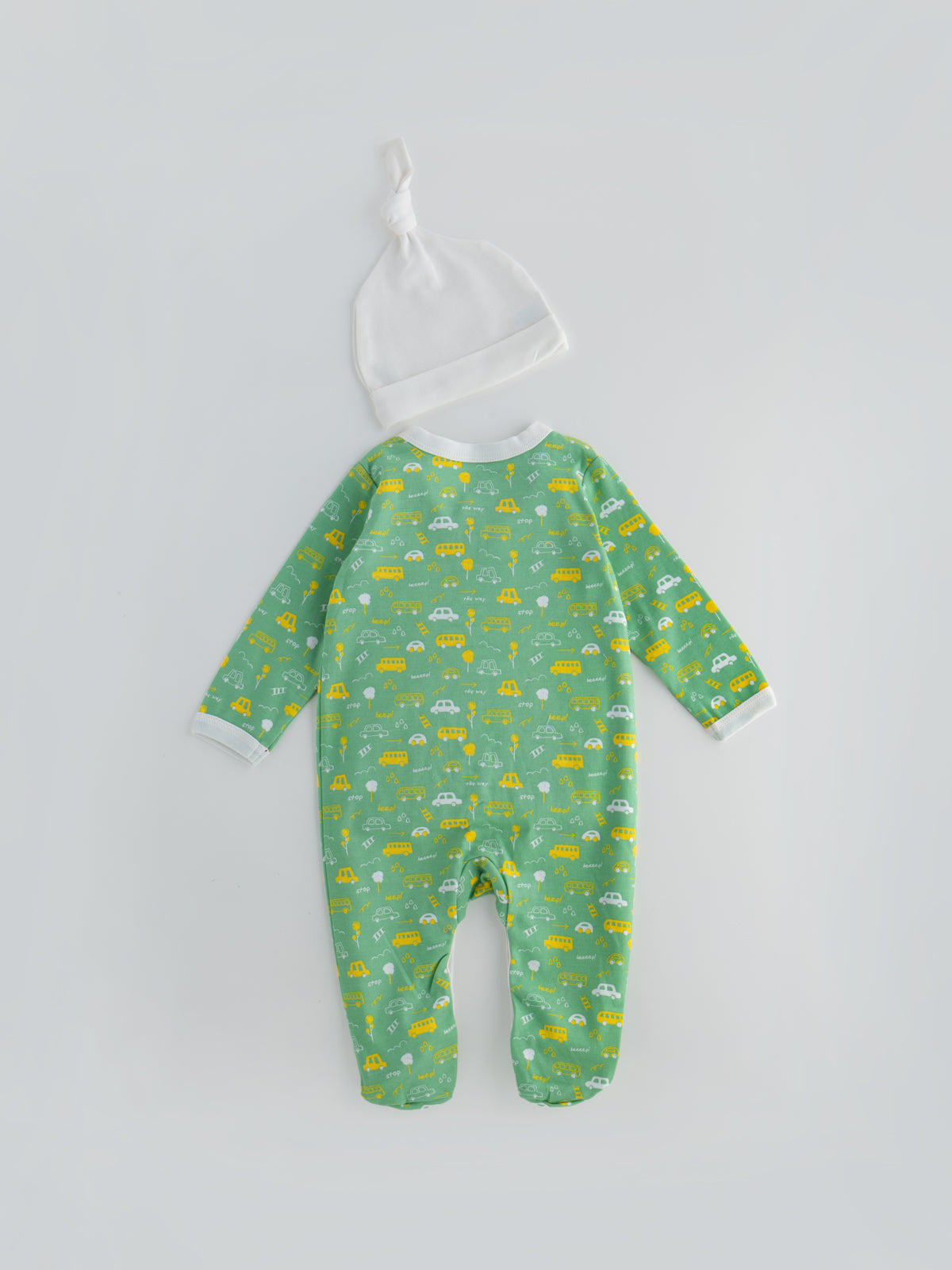 Popees Unisex Full-Sleeve Front-Open Sleepsuit with Cap & Vehicle Print (3-18 Months) for Boys