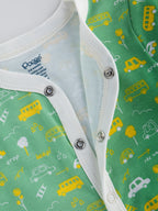 Popees Unisex Full-Sleeve Front-Open Sleepsuit with Cap & Vehicle Print (3-18 Months) for Boys