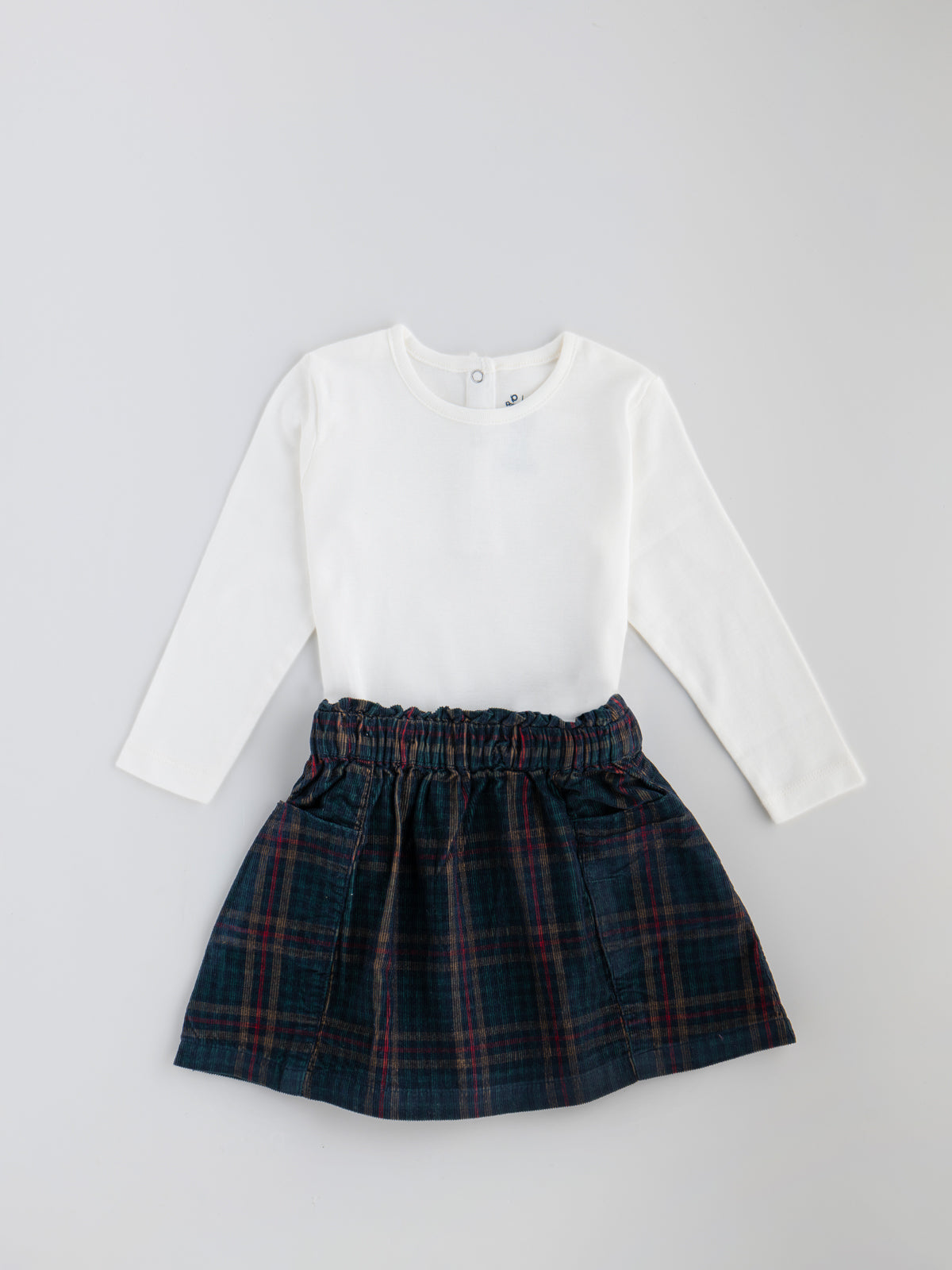 Popees Full Sleeve Top & Check Skirt Set (1-6 Years) for Girls