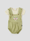 Embroidered Bodysuit Dungaree With Waffle T-Shirt Set For Just Born Girls