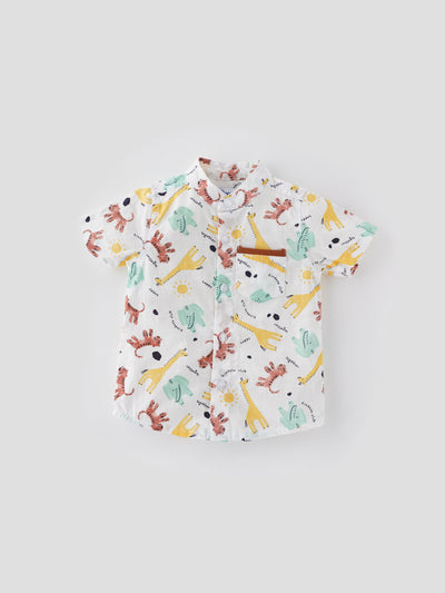 Printed Half Sleeved Mandarine Collar Shirt for Boys