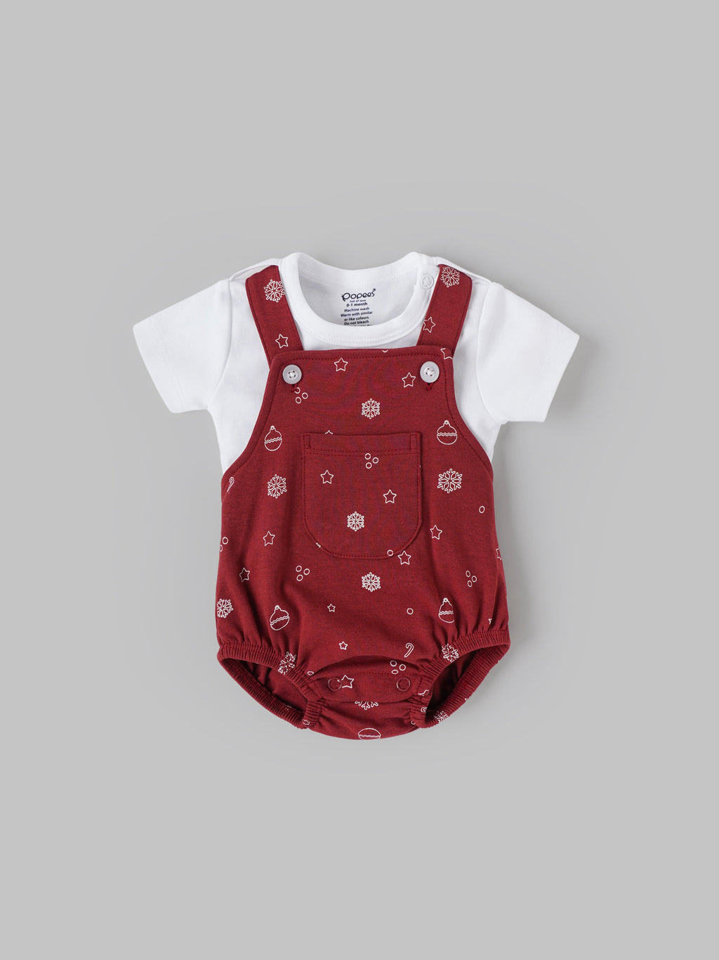 Popees Baby Boys Short Sleeve Dungaree with T Shirt| Red| 0-9 Months