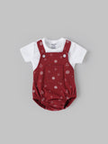 Popees Baby Boys Short Sleeve Dungaree with T Shirt| Red| 0-9 Months