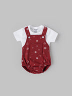 Popees Baby Boys Short Sleeve Dungaree with T Shirt| Red| 0-9 Months