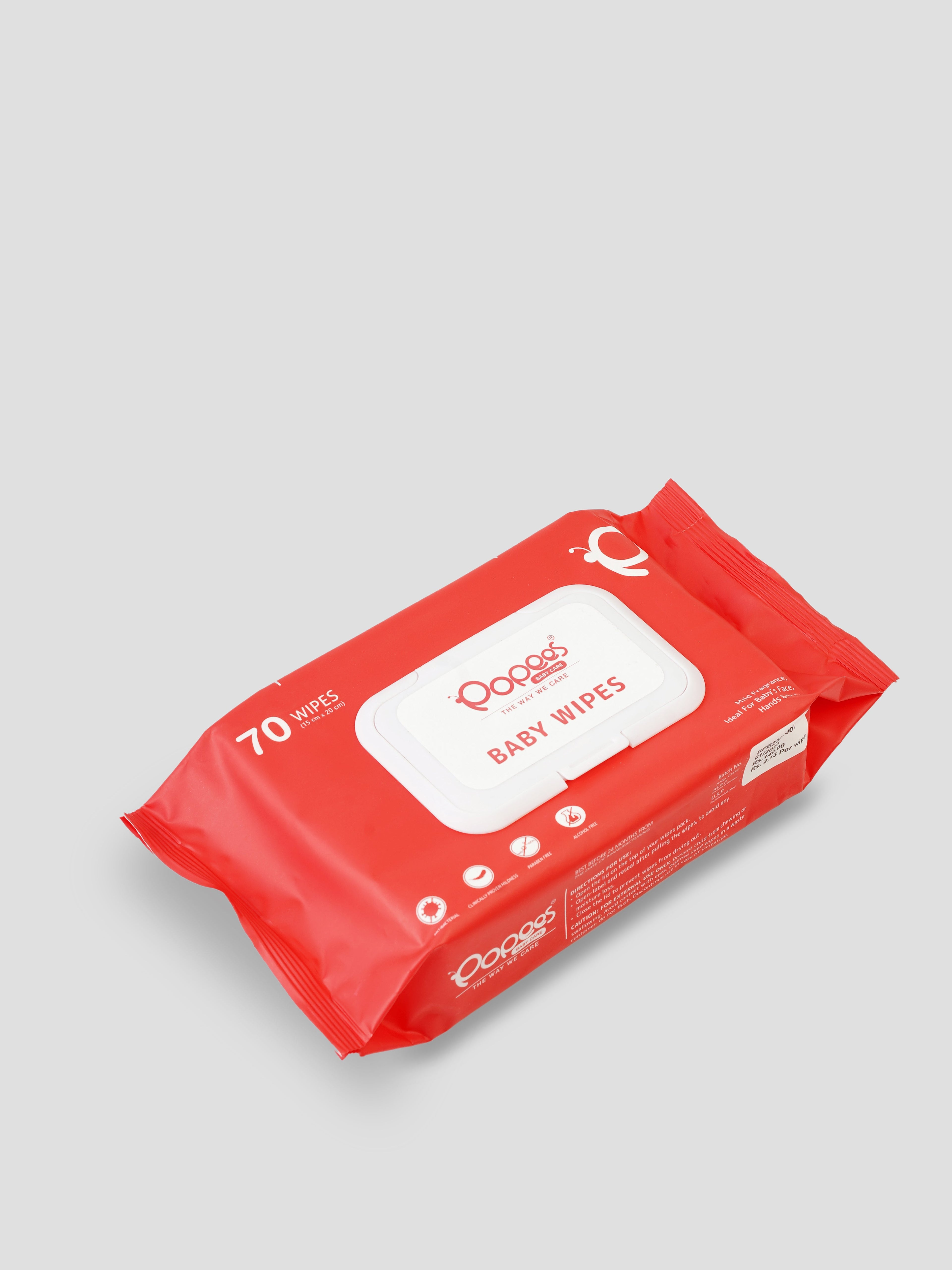 Popees Anti-bacterial Vitamin E & Aloe Vera Baby Wet Wipes -70 PCS