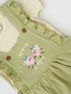 Embroidered Bodysuit Dungaree With Waffle T-Shirt Set For Just Born Girls