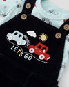 Stylish & Adorable Embroidered Corduroy Dungaree Set With Printed T-Shirt for Boys