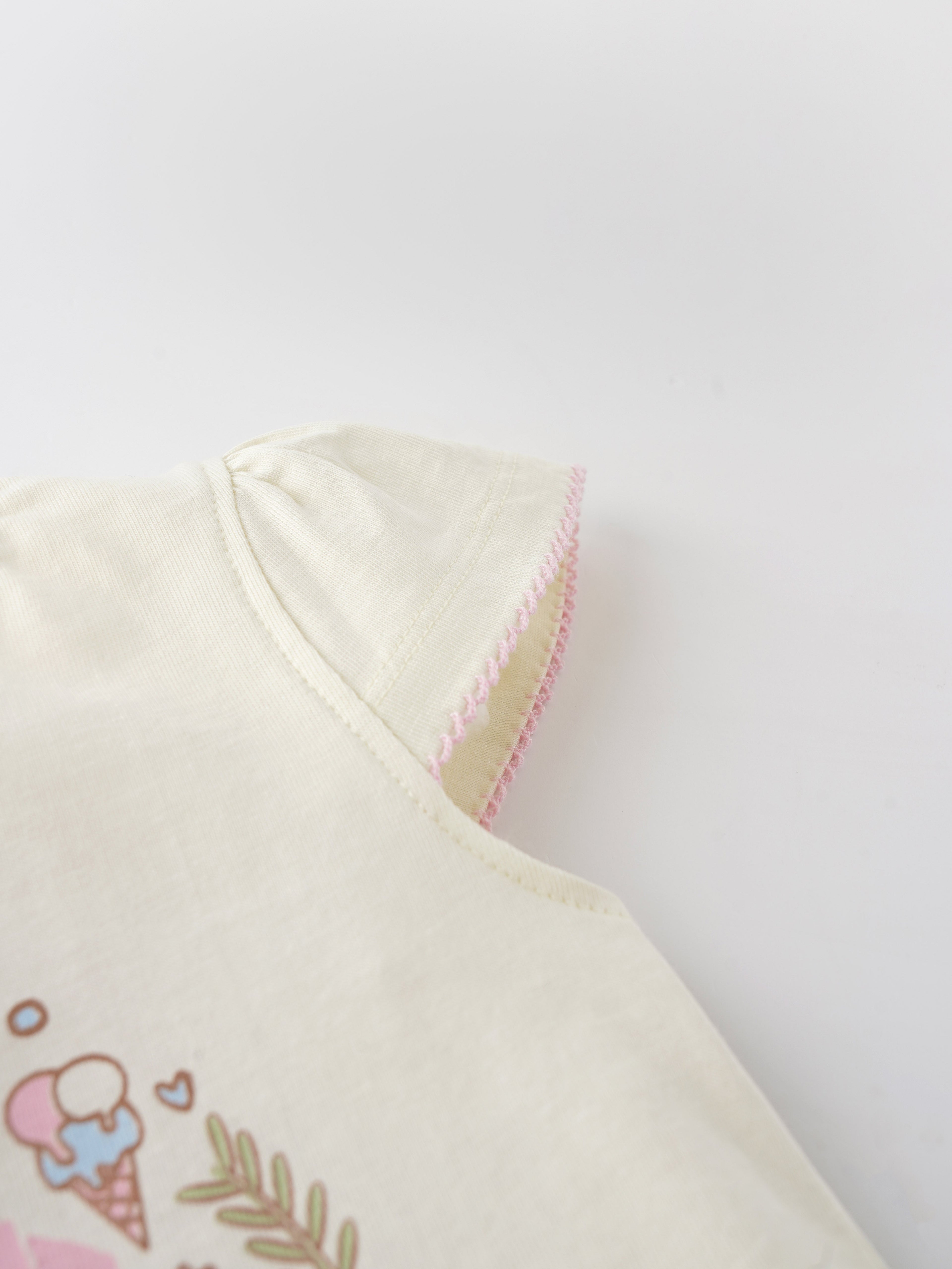 Popees Chest Printed Top with Multicolor Striped Shorts (1-8 Years) for Girls