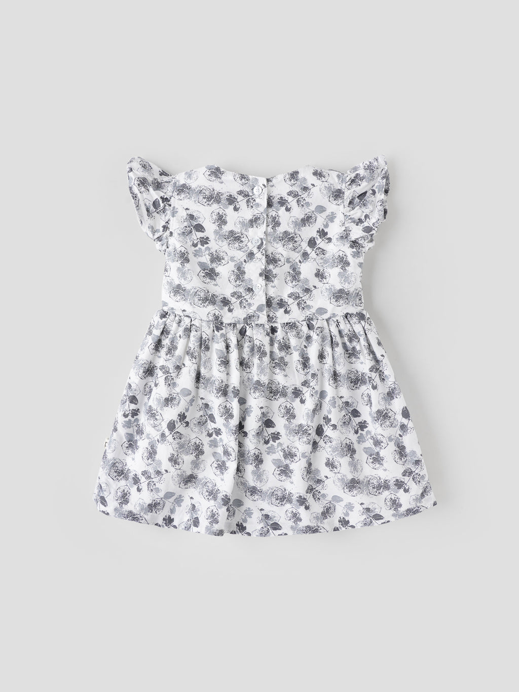 Popees Baby Girls Flutter Sleeve Cotton Dress| White & Grey| 3-36 Months