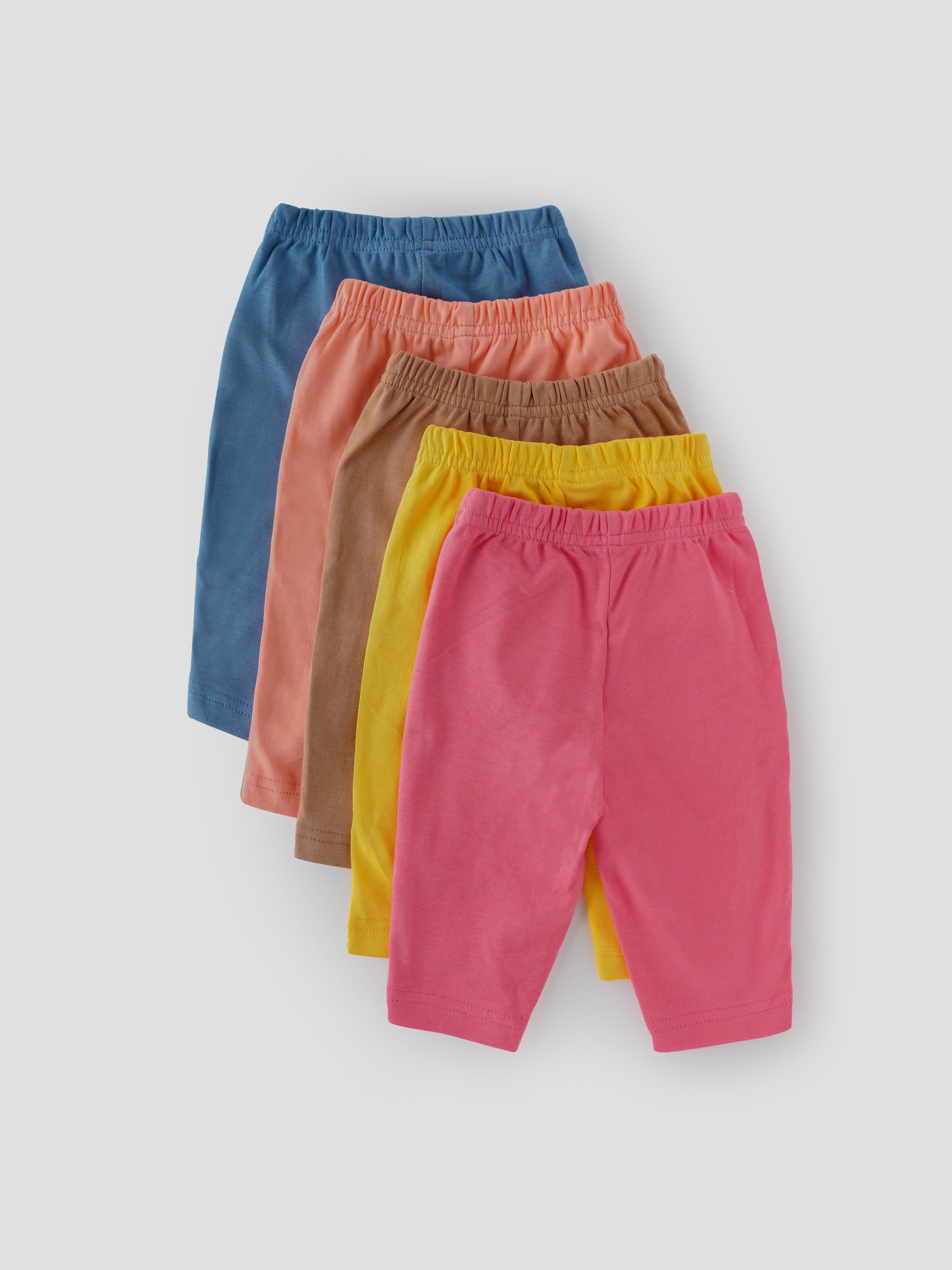 Popees 100% Cotton Pants 5 Pieces Set for Newborn Babies (color may vary depending on availability)