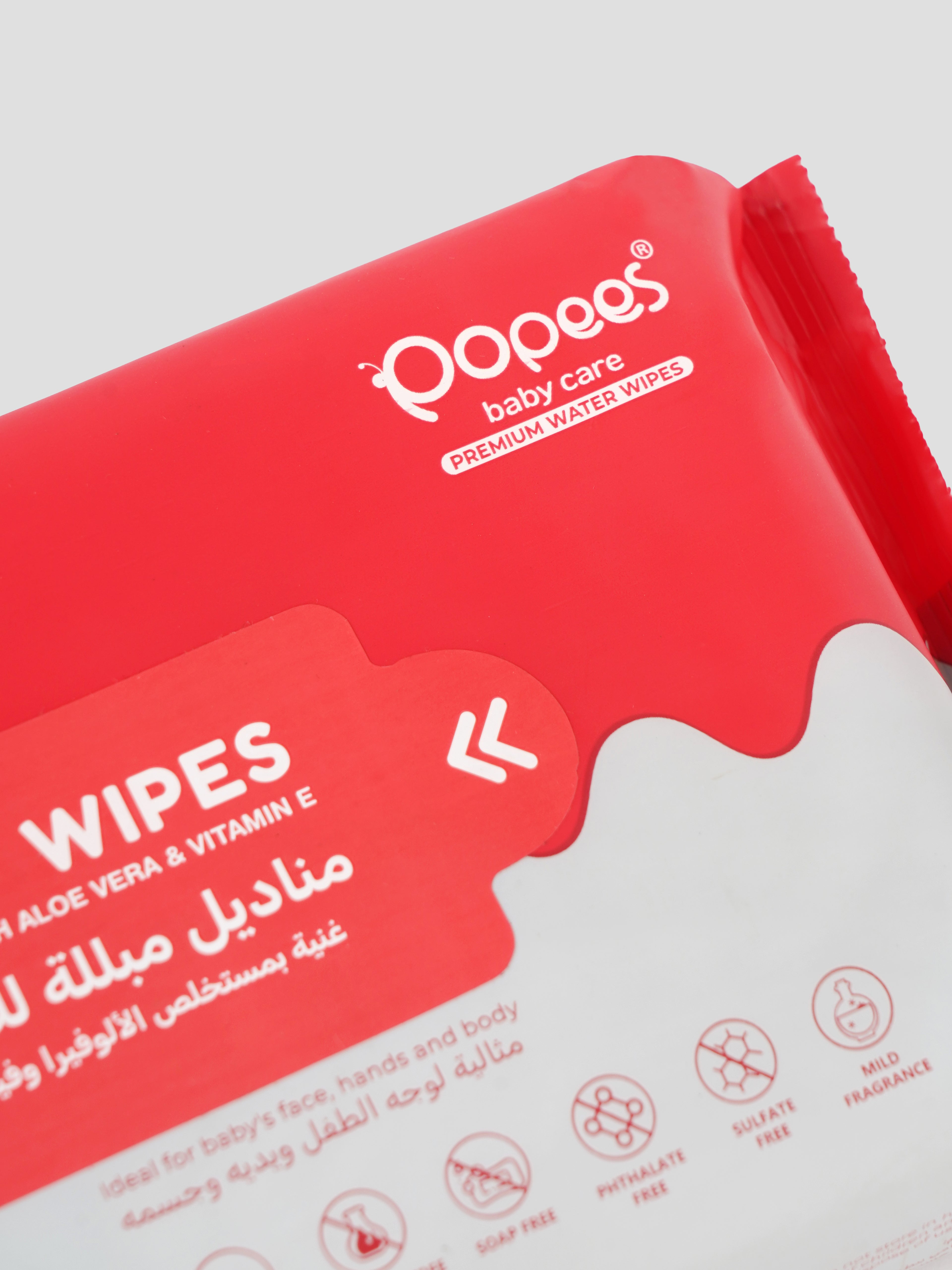 Popees Anti-bacterial Vitamin E & Aloe Vera Baby Wet Wipes - 70 PCS