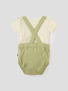 Embroidered Bodysuit Dungaree With Waffle T-Shirt Set For Just Born Girls